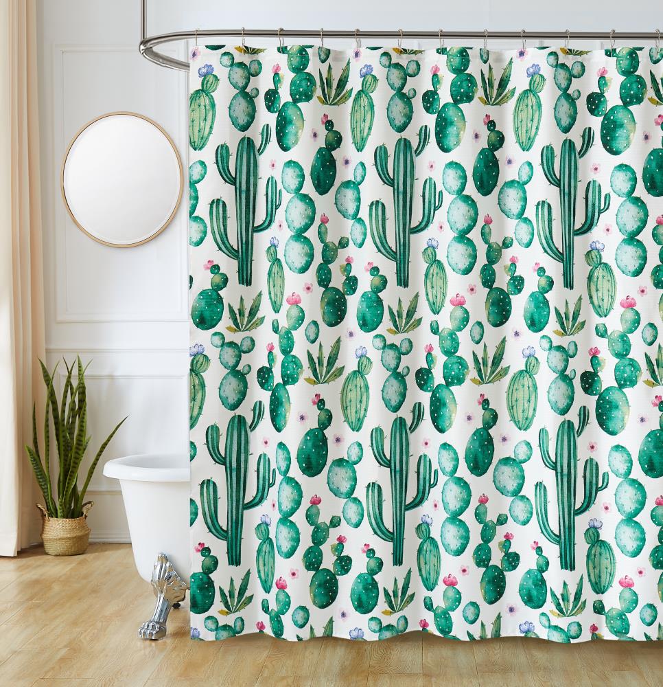 Olivia Gray Sutton Park Shower Curtain Set 70 In W X 72 L Cactus Graphic Print Mildew Resistant Polyester The Curtains Liners Department At Lowes Com