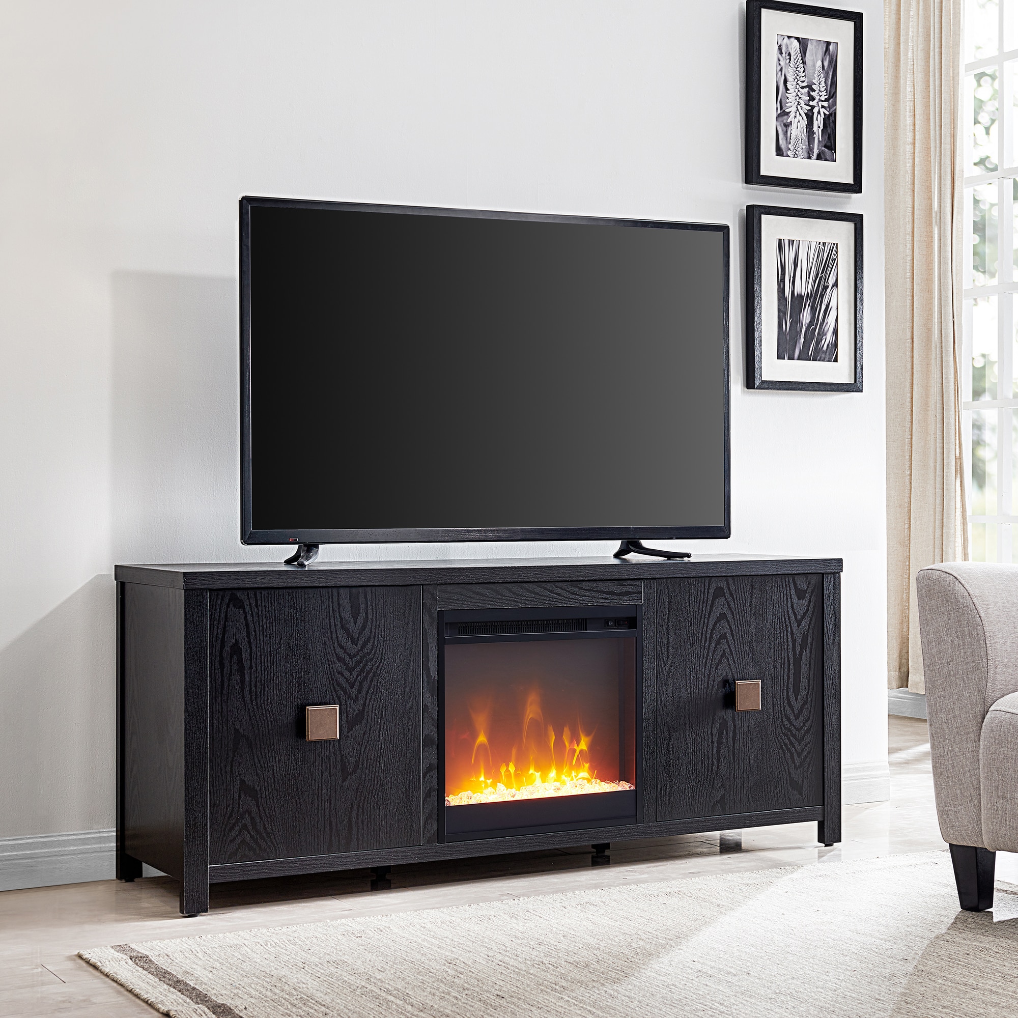 Hailey Home Juniper Transitional Black Tv Stand (Accommodates TVs up to ...