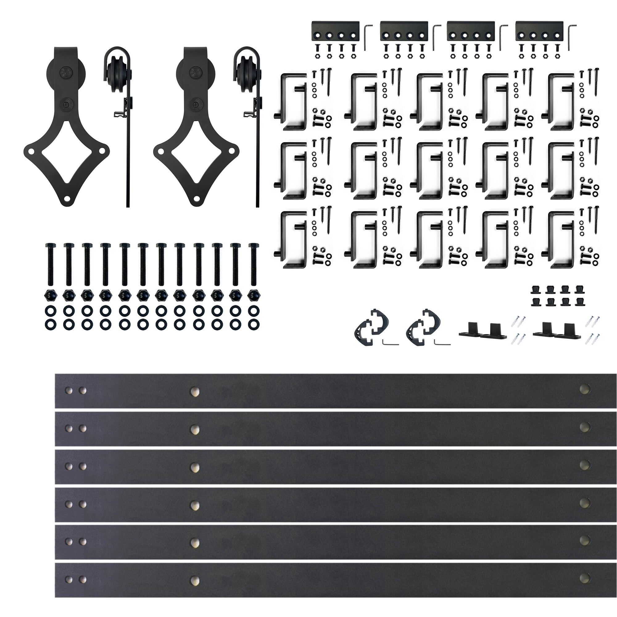 HOMACER LX4TGH216C 216-in Rustic black Black Indoor Diamond Double bypass Barn door hardware kit
