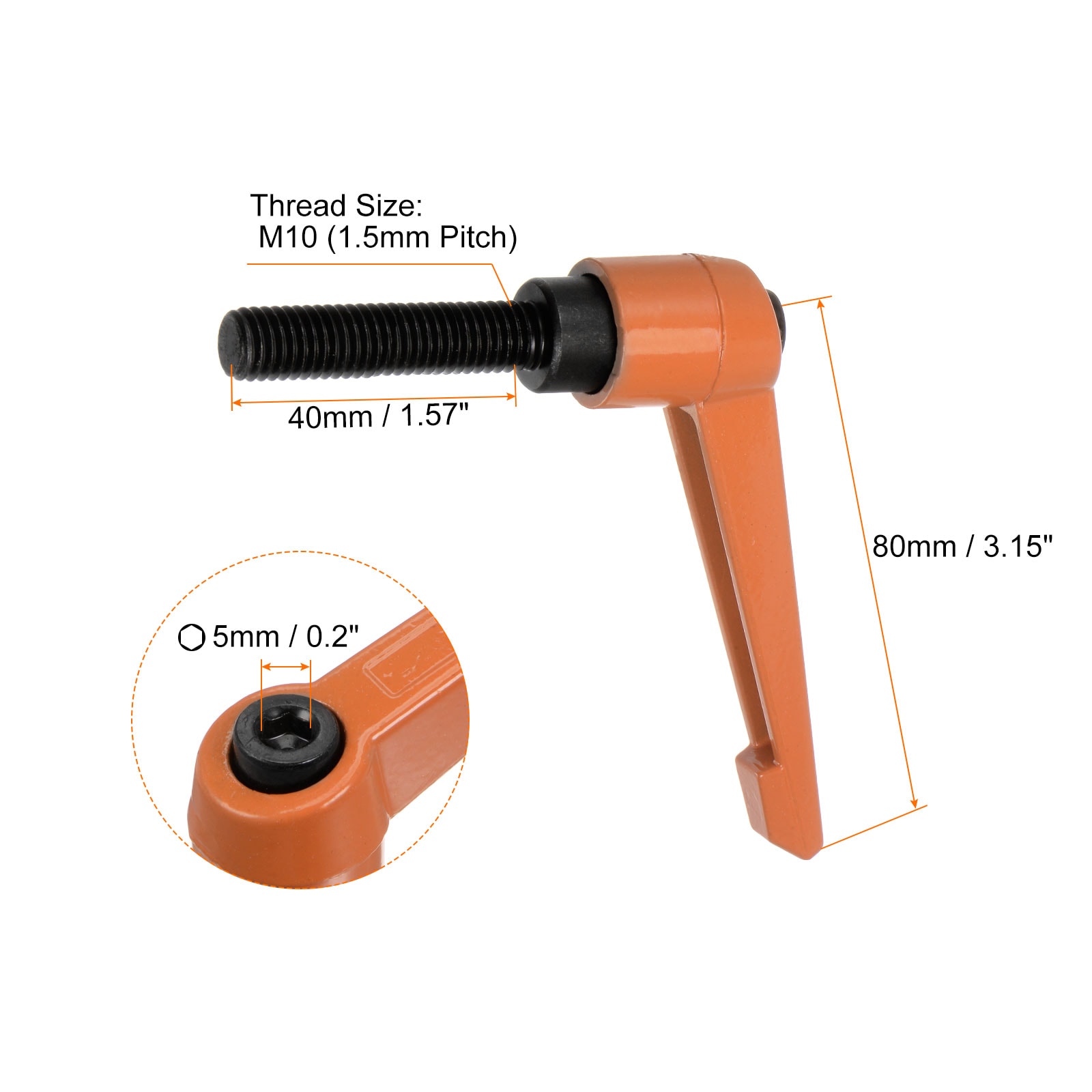 Harfington 4pcs Adjustable Clamping Lever Handles M10 x 40mm Male ...
