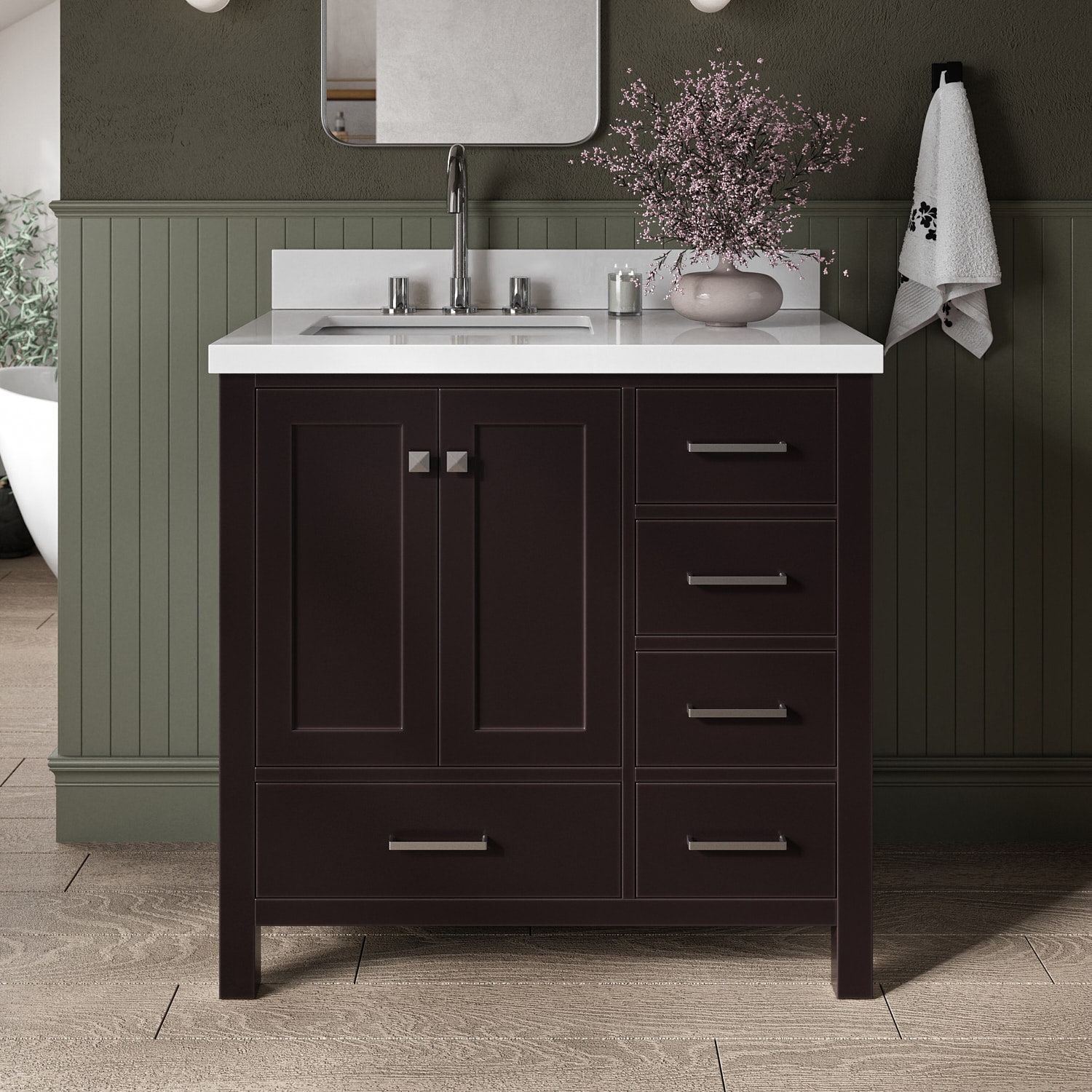 ARIEL A037SLWQRVOESP Cambridge 37-in Espresso Undermount Single Sink Bathroom Vanity with Pure White Quartz Quartz Top