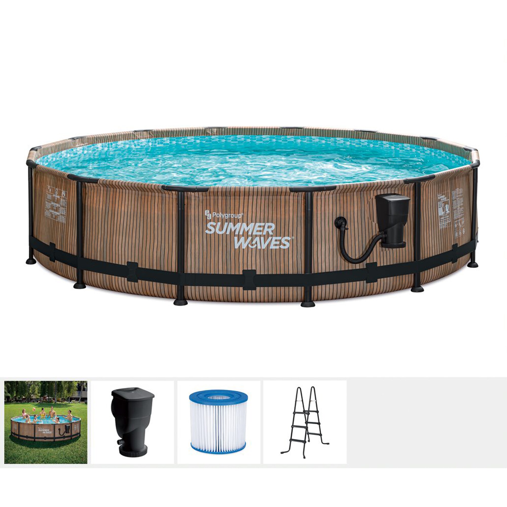 Summer Waves 255744 14-ft x 14-ft x 36-in Metal Frame Round Above-Ground Pool with Filter Pump and Ladder