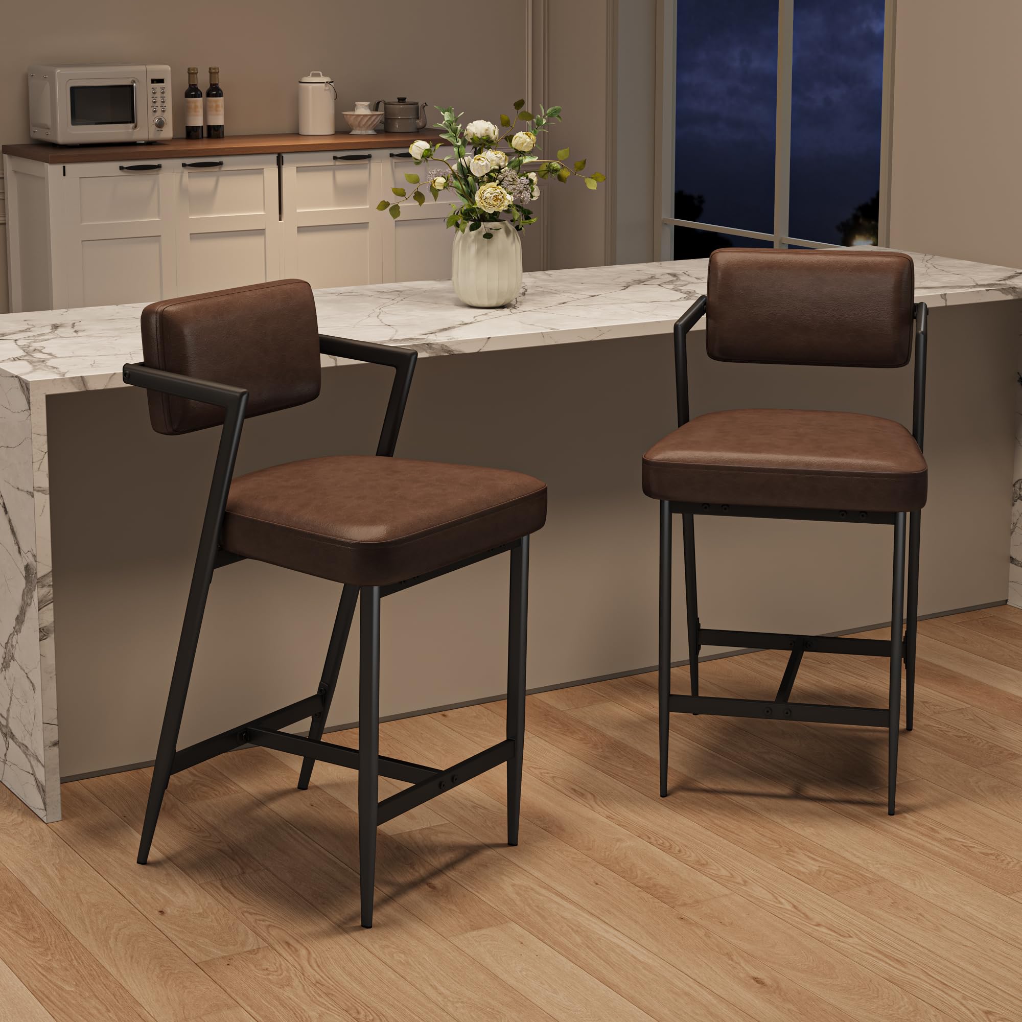 IdealHouse Set of 2 Bar Stools 27 Inch Counter Height Lounge Chairs PU ...