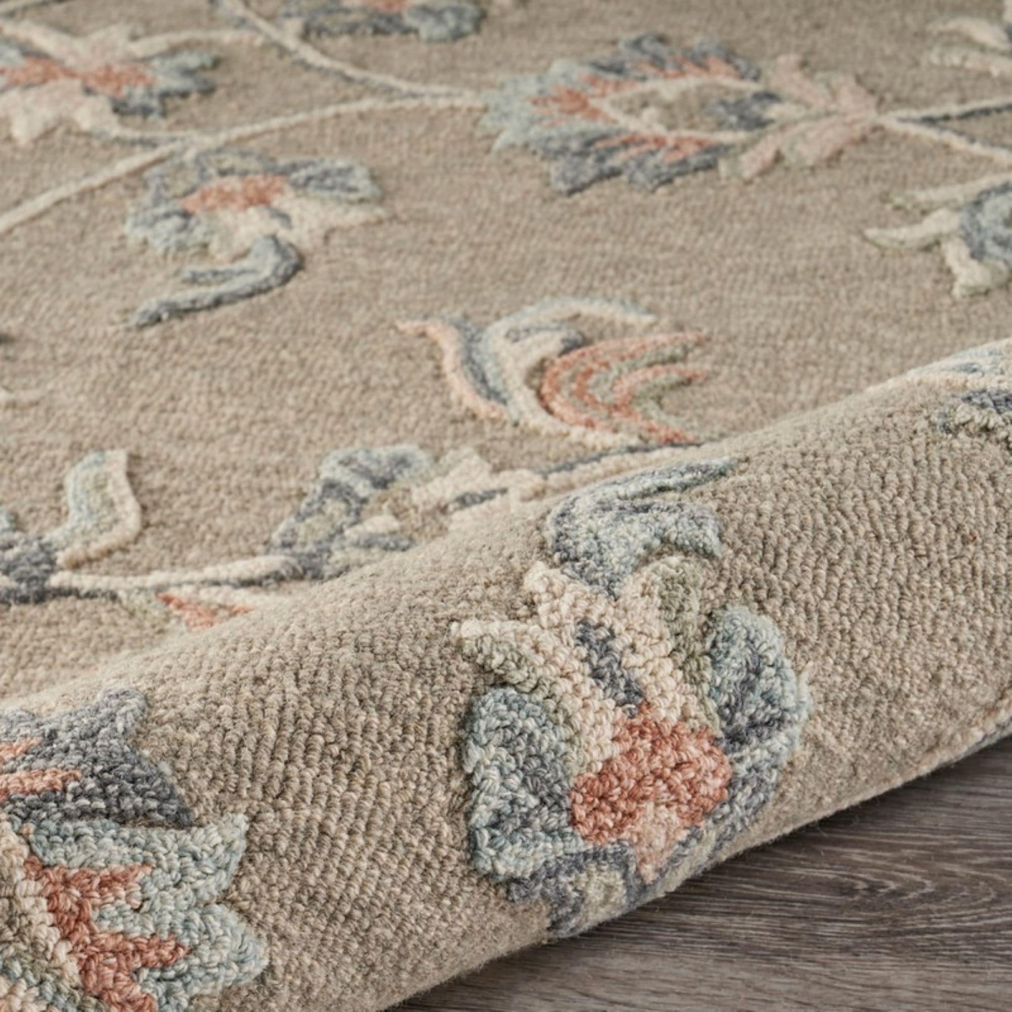 Victorian Mirroring Floral Bloom Hand-Tufted Wool Rug 5' x 7' Blue
