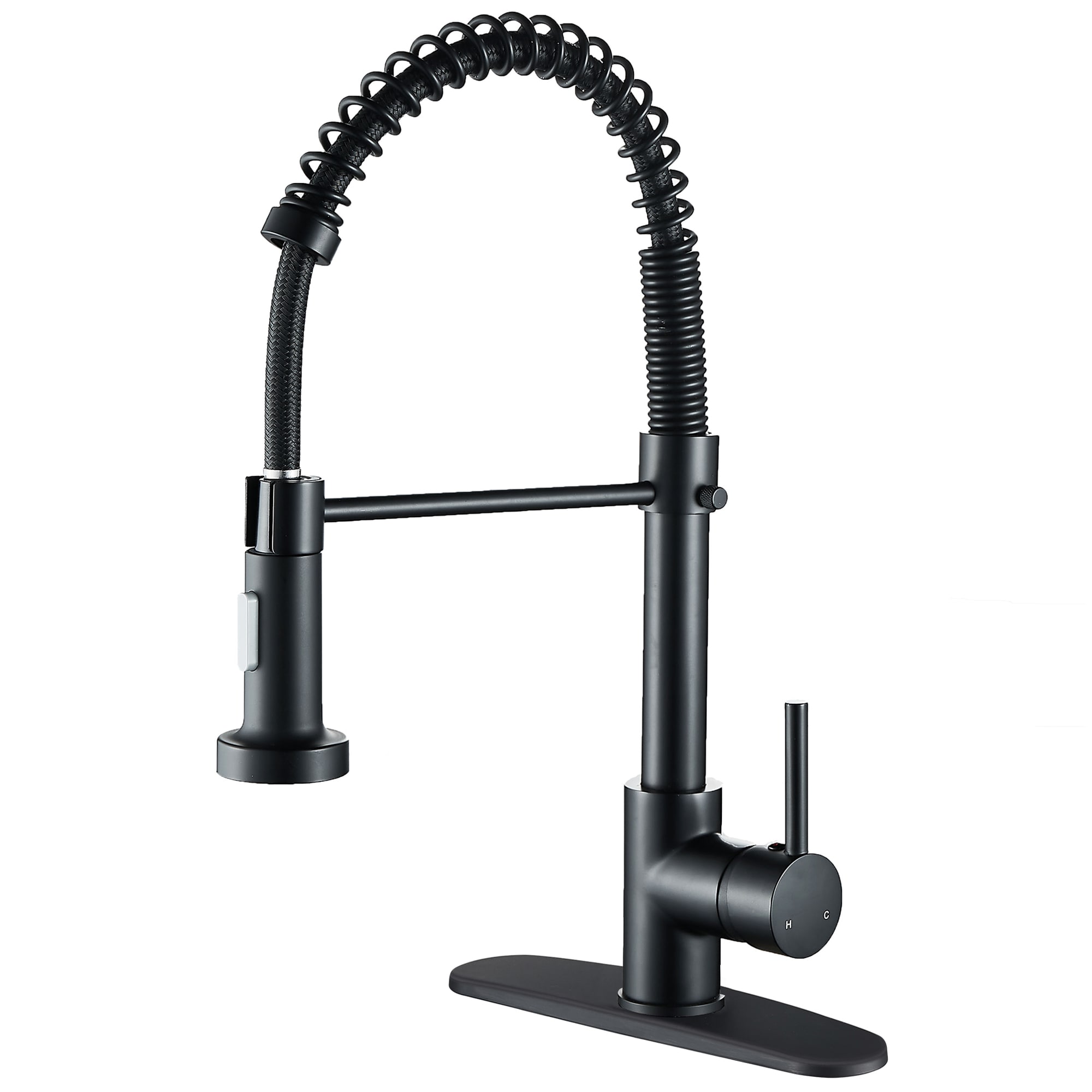 Zalerock L2KF45 Matte Black Single Handle Deck-mount Pull-down Kitchen Faucet with Sprayer ( Deck Plate Included )