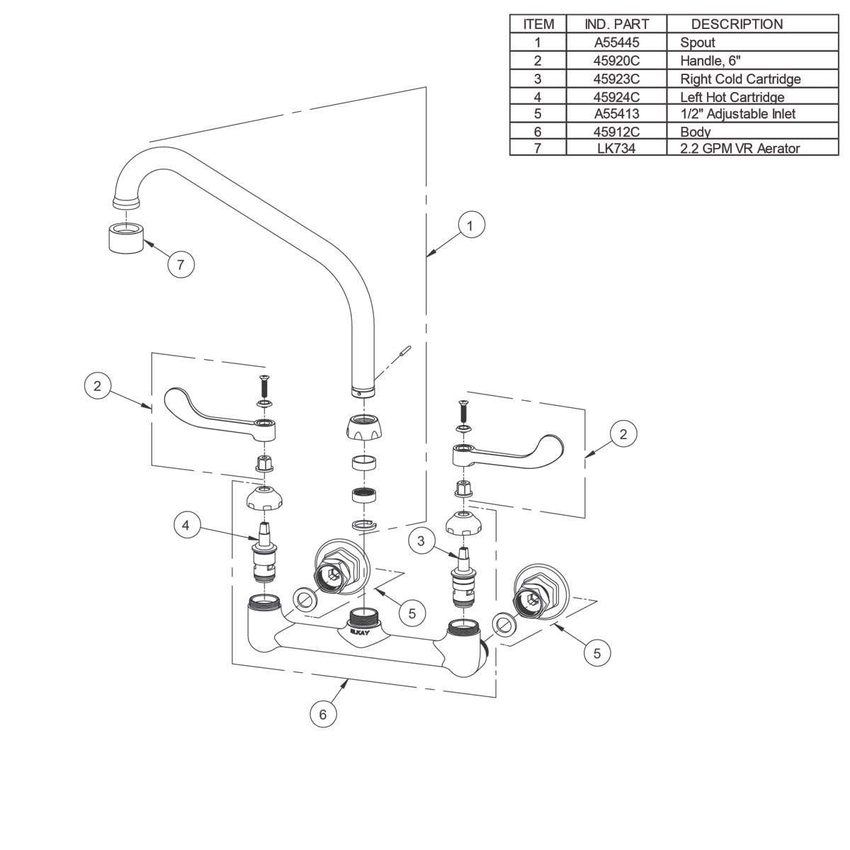 Elkay Chrome Double Handle Wall Mount High Arc Commercial Kitchen Faucet In The Kitchen Faucets 9823