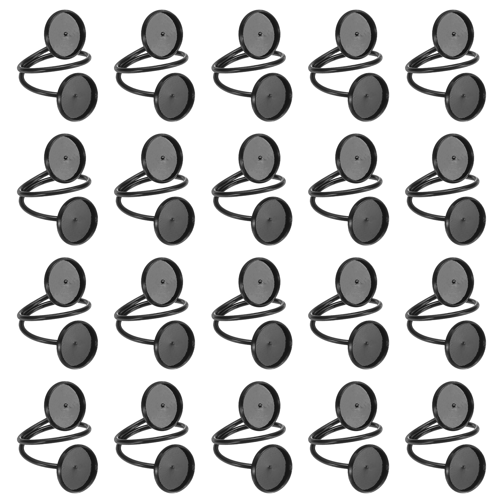 Unique Bargains 20pcs Ring Blank Adjustable Finger Ring Blank Base Stainless Steel Open Cuff Bezel Trays Fit 12mm Round for Jewelry Making DIY Crafting Black