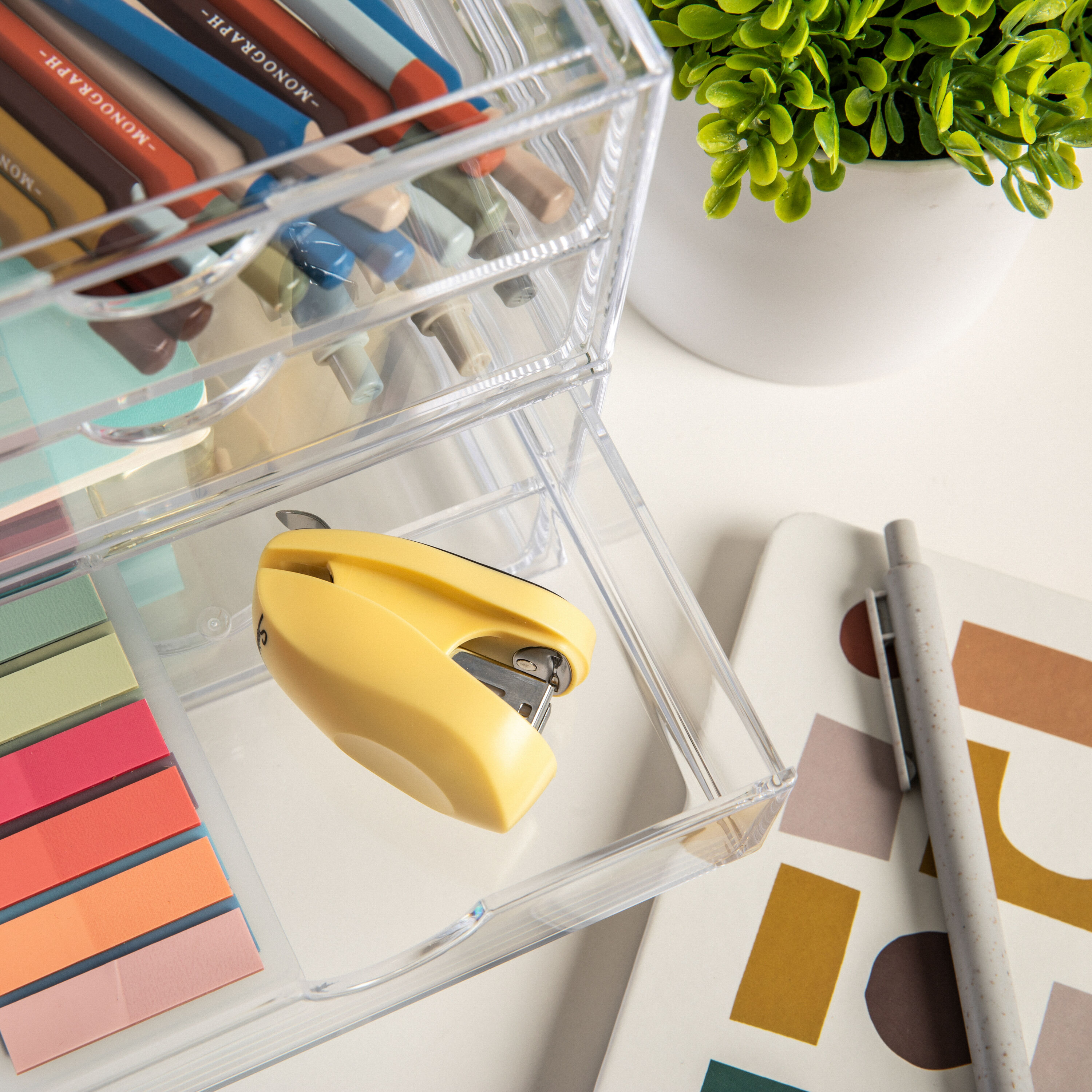 Clear Plastic Stackable Desktop Organizer with 2 Drawers