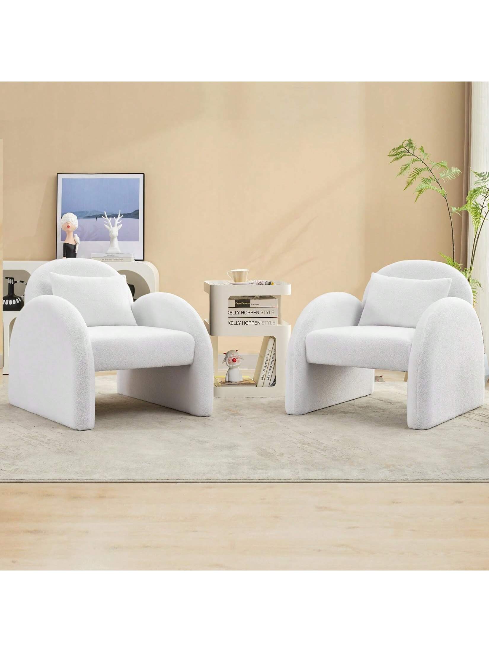 Qeetex Sherpa Accent Chair – Teddy Upholstered Arm Single Sofa. Modern ...