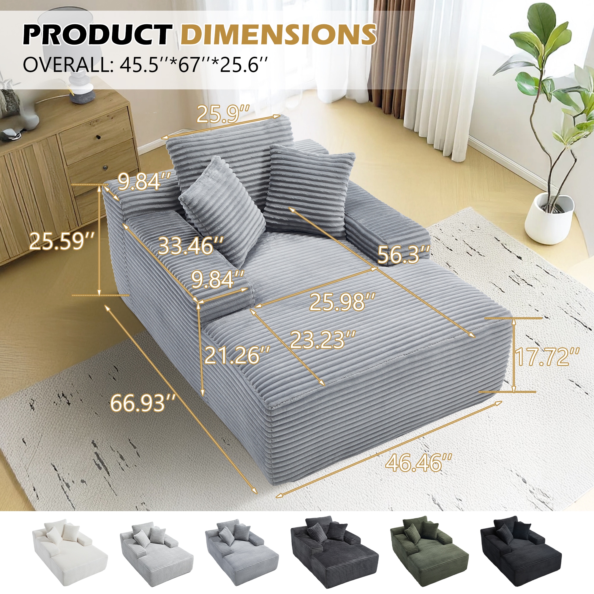 Hrinhom HC-D2041-GREY Chaises-Settees - View #4