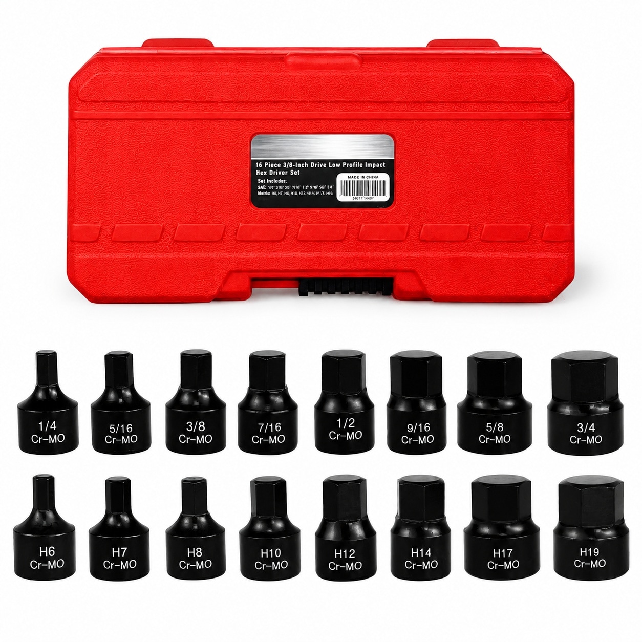 DYRCJ  16 Piece 3/8 Inch Drive Low Profile Impact Hex Driver Set SAE Metric 1 4 Inch to 3 4 Inch 6mm to 19mm Cr Mo Steel Hex Bit Socket Set with