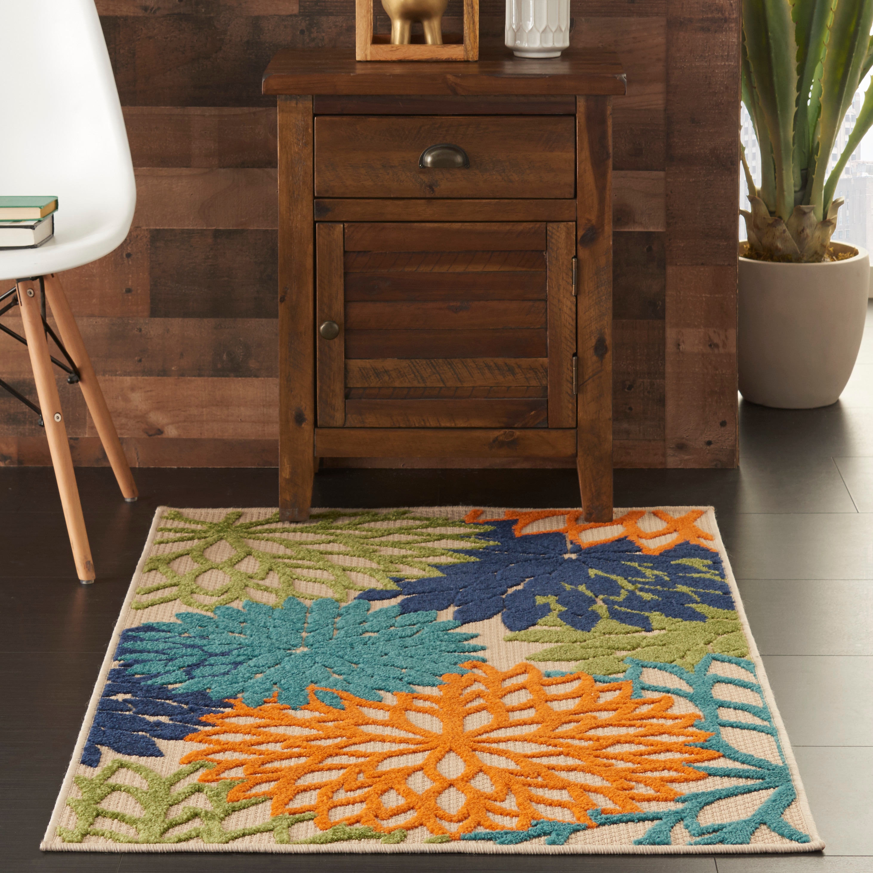 Nourison 99446299062 Aloha 3 x 4 (ft) Polypropylene Multicolor Rectangular Indoor/Outdoor Abstract Tropical Area rug