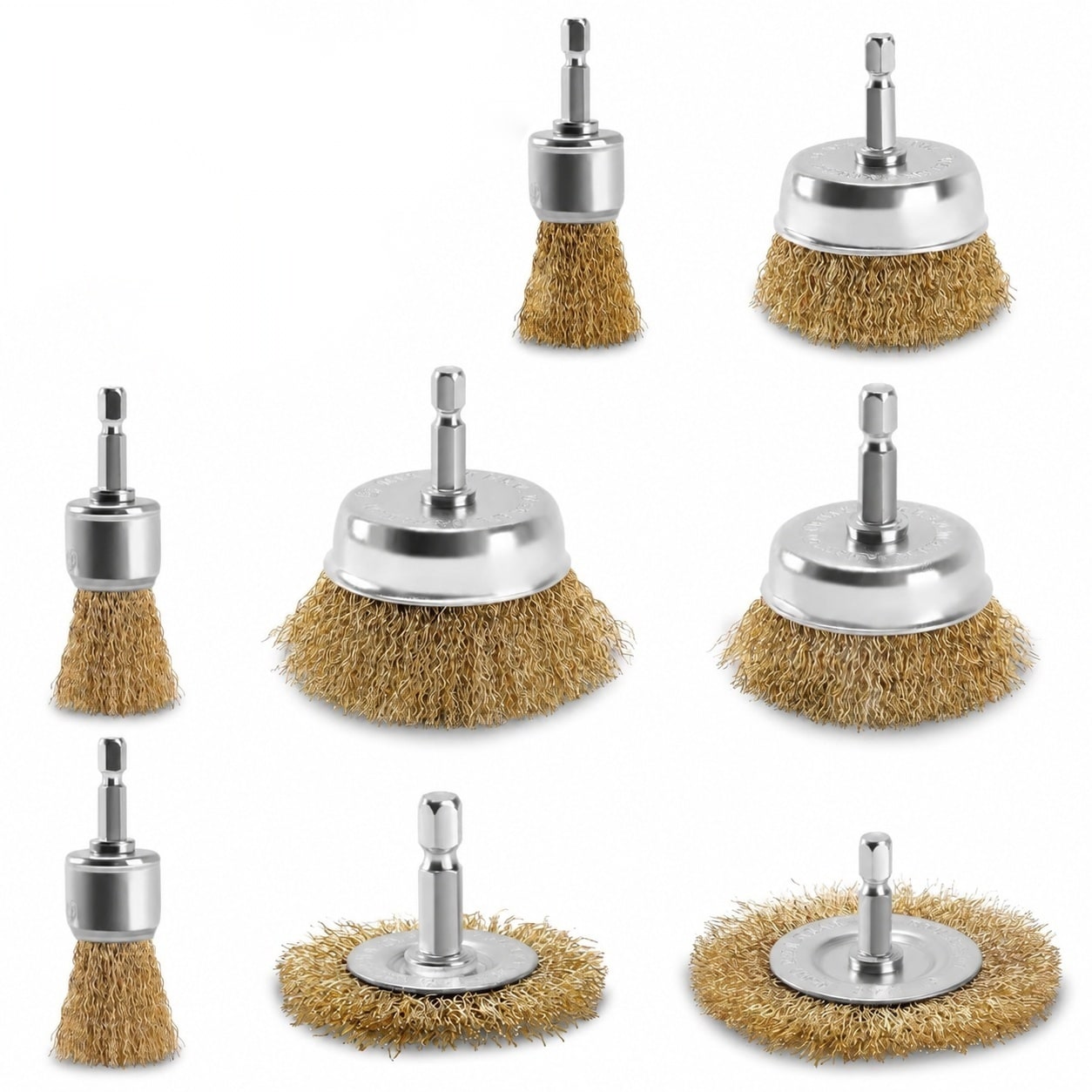 Etokfoks  3 in Wire Cup Brush Set 9 Pack Carbon Steel Brass Coated Crimped Brushes 1 4 in Hex Shank for Rust Removal
