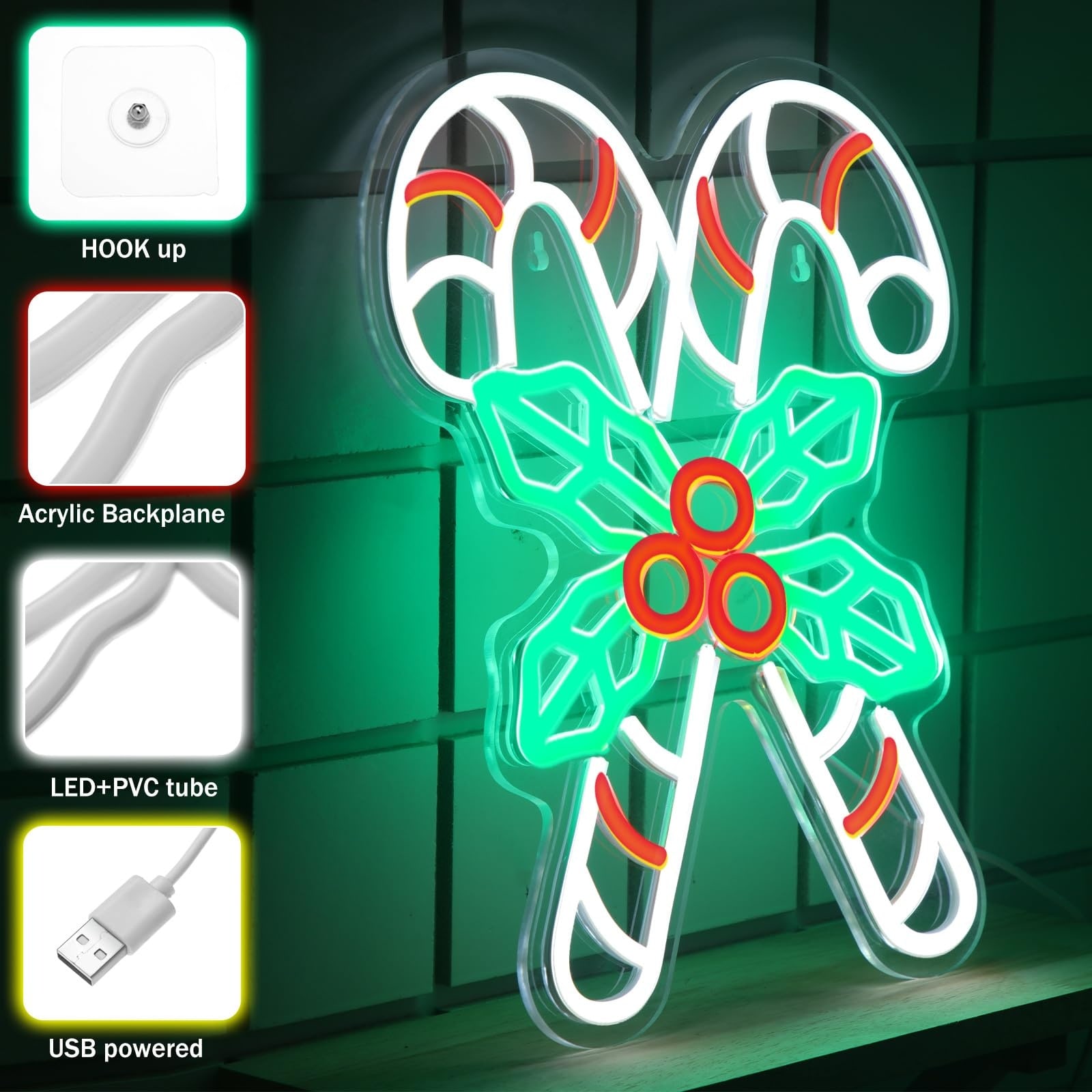 AOIZGMY Christmas Candy Neon Sign LED Light USB Powered Acrylic Wall ...
