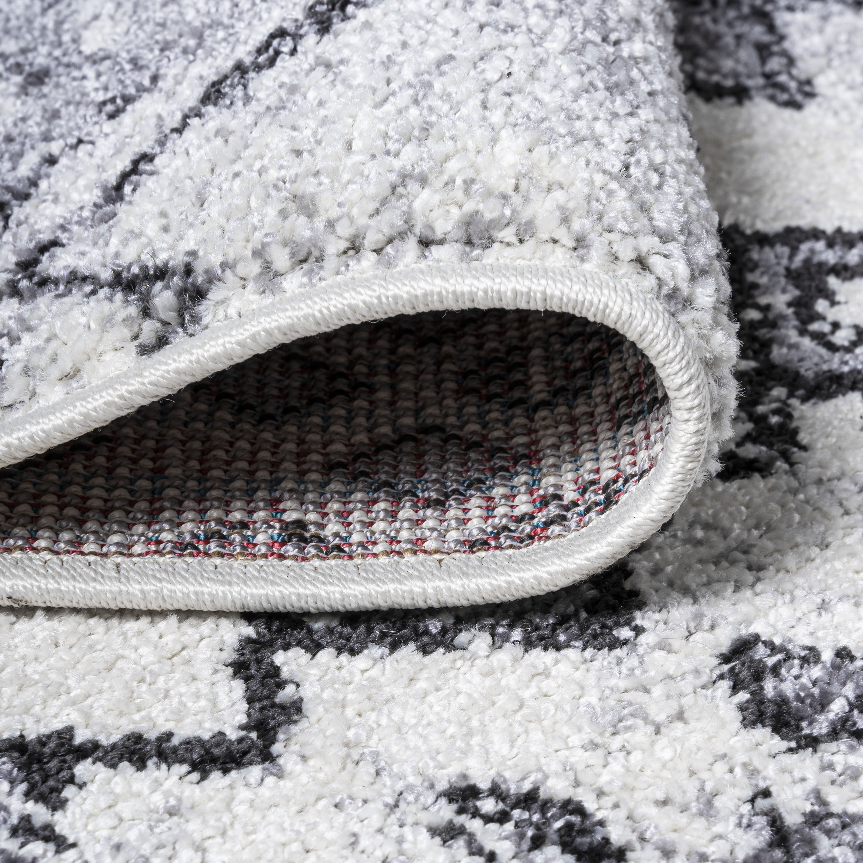 Ivory and Charcoal Moroccan Geometric Distressed Area Rug