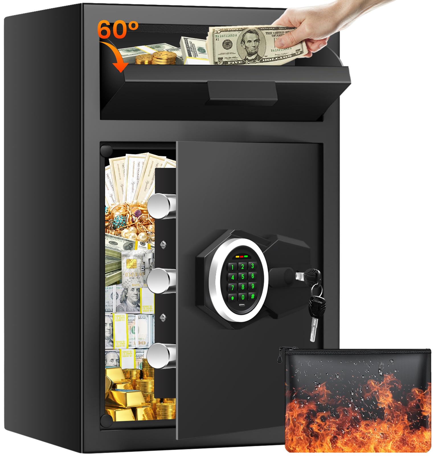 Oyezvary  2 8 Cuft Drop Safe for Business Cash Safe Box with Quick Place Drop Slot Digital Keypad Spare Key Anti theft Money Depository Safes for
