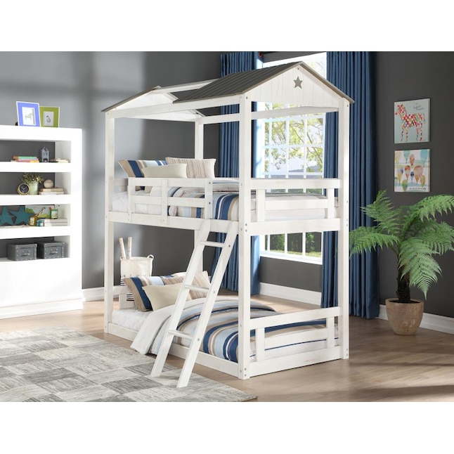 Washed Gray Twin Over Bunk Bed, Acme Tree House Twin Loft Bed