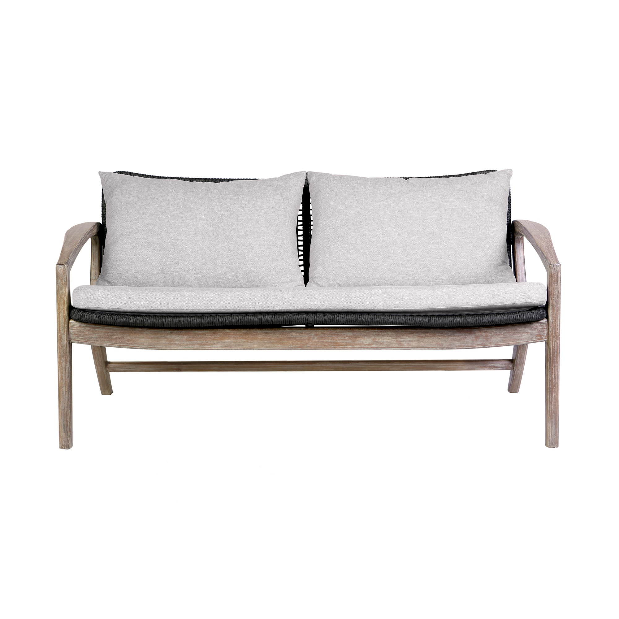 Armen Living 840254336155 Brighton Outdoor Sofa with White Cushions and Eucalyptus Frame