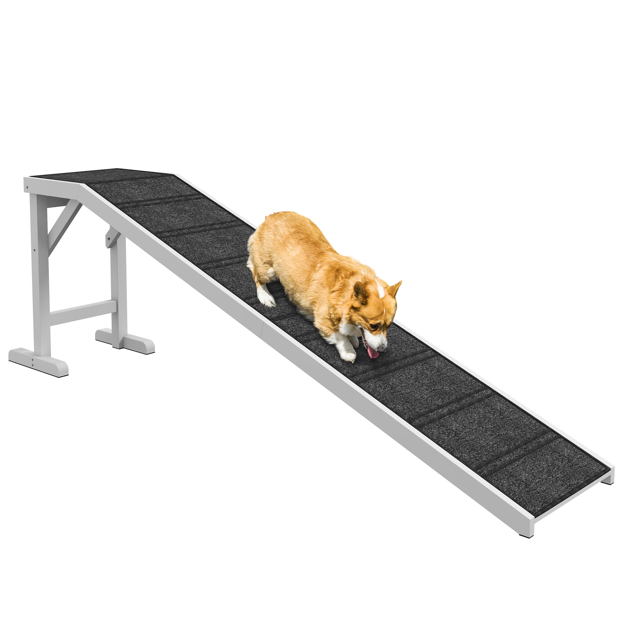 LOVMOR SF-M-W2225P173810 PawHut Dog Ramp for Bed Pet Ramp for Dogs with NonSlip Carpet and Top Platform 74Inch x 16Inch x 25Inch White
