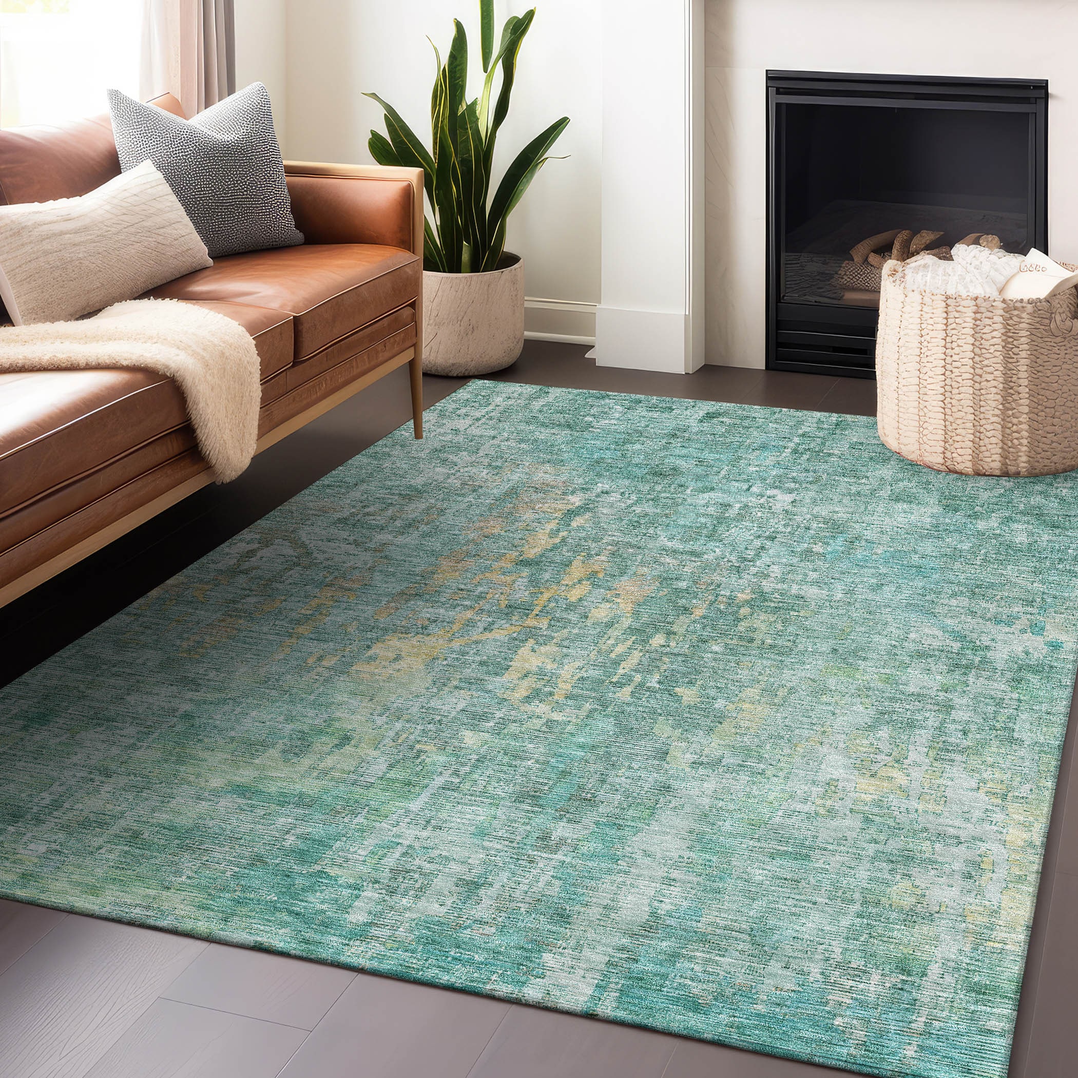 Addison Rugs ACN1237TE30X46 Chantille ACN1237TE 2 x 3 (ft) Polyester Teal Rectangular Indoor/Outdoor Geometric Machine washable Area rug