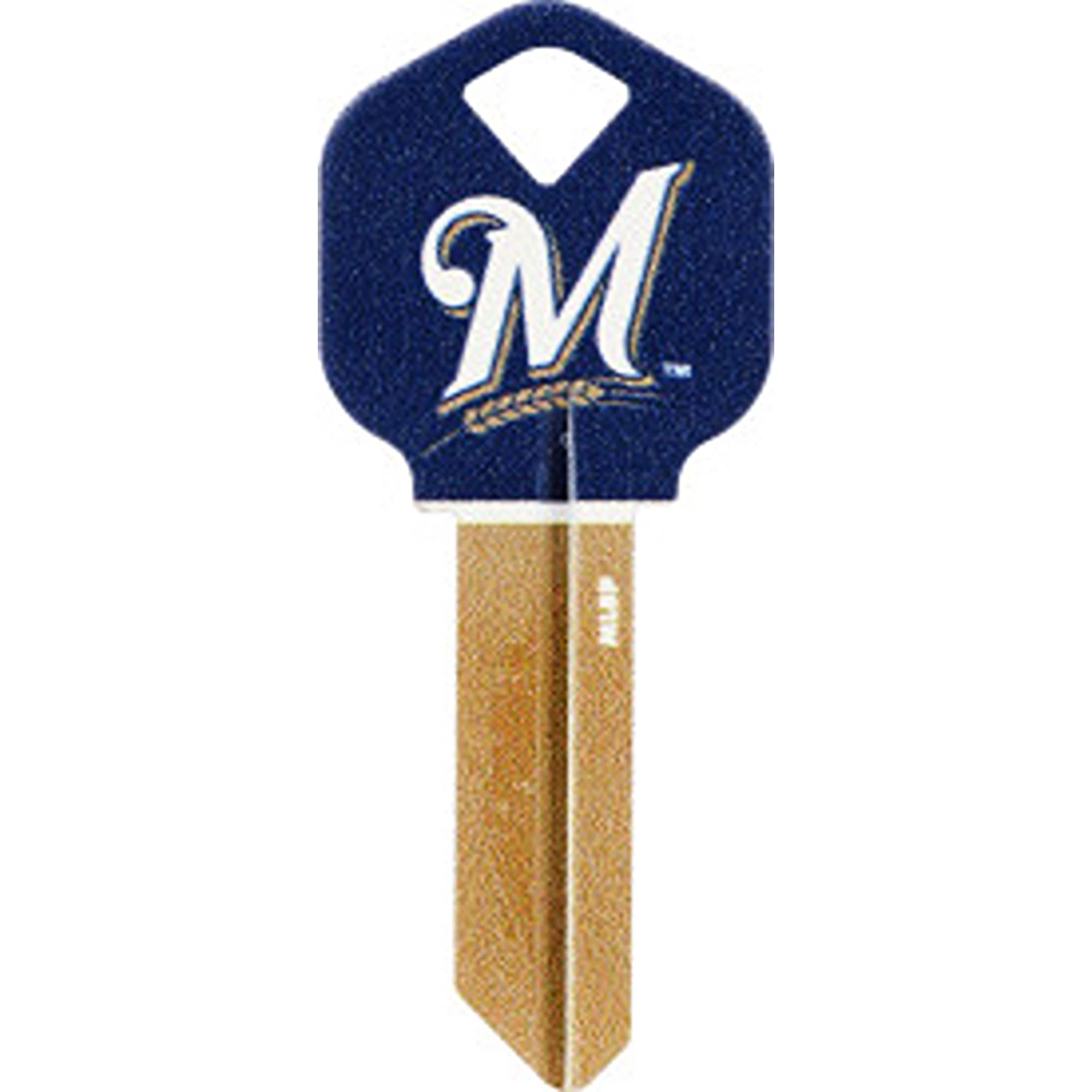 Minute Key 89689 Milwaukee Brewers Blue, Gold 66 KW1 Brass House/Entry Key Blank