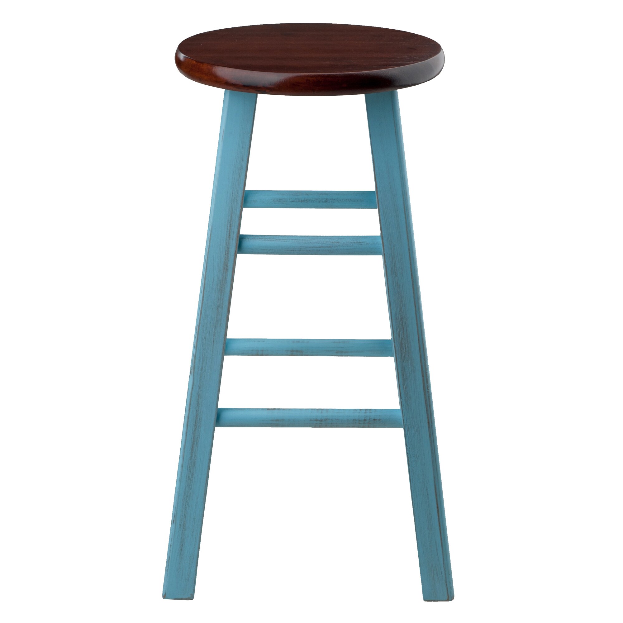 Rustic Light Blue & Walnut 24" Wood Counter Stool