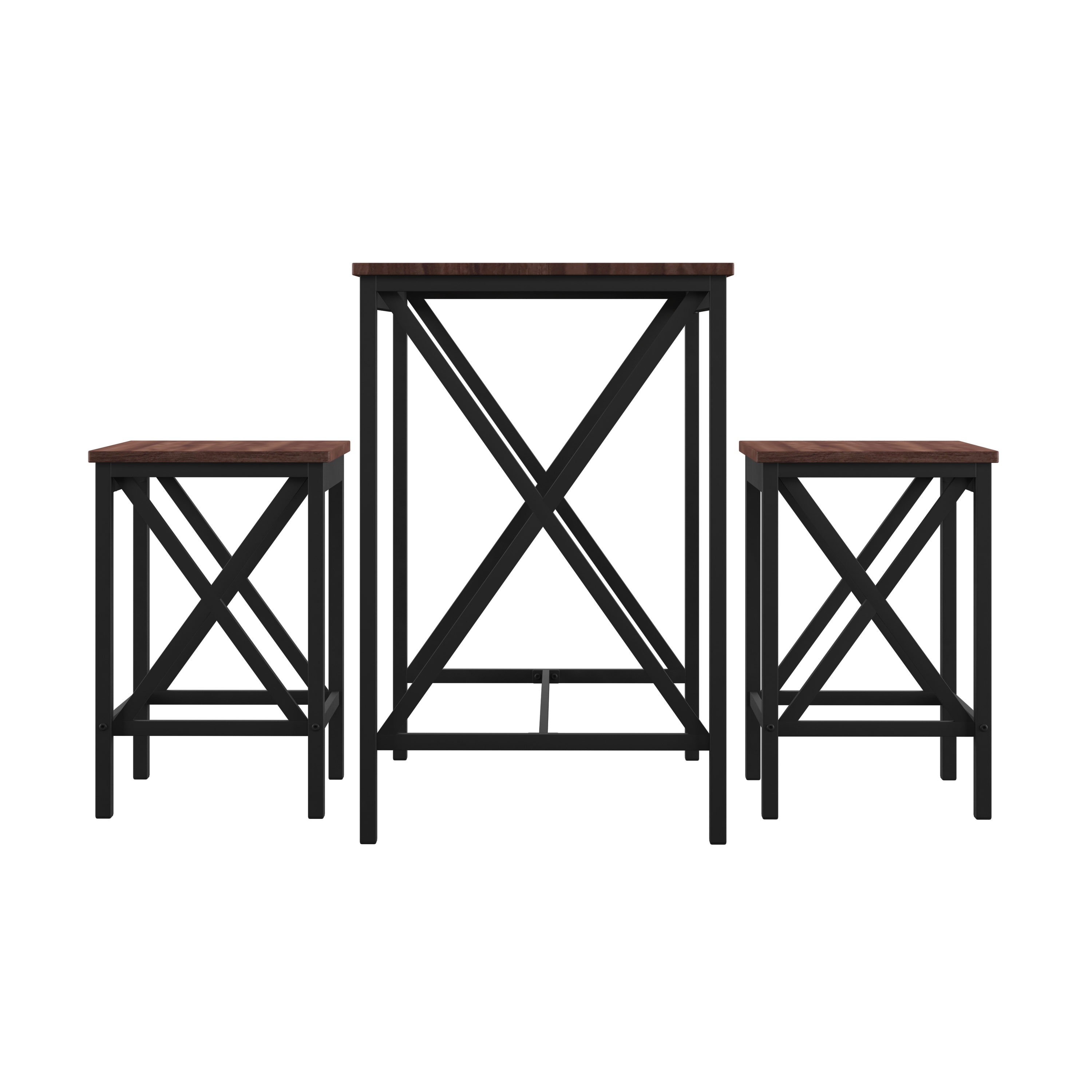 HMidea J022-137-021 Medium Brown Rustic Counter Table, Wood with Black Metal Base 31.5-in L x 35.9-in H