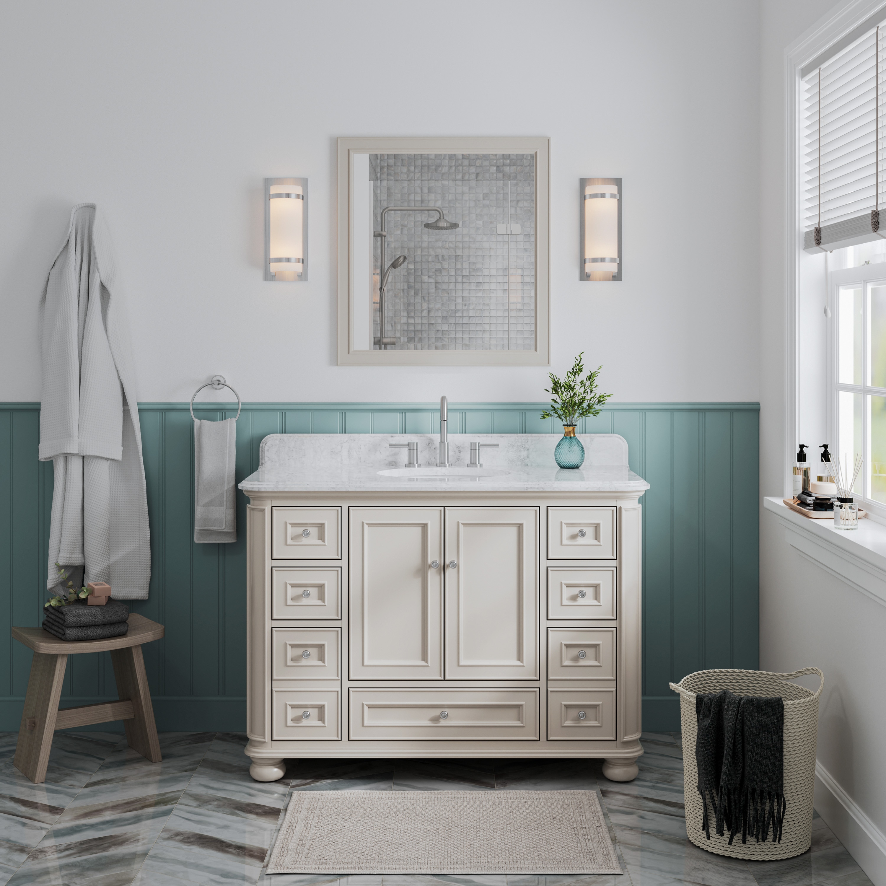 Wrightsville 48-in Flaxen Undermount Single Sink Bathroom Vanity with Natural Carrara Marble Top in Brown | - allen + roth 1116VA-48-320-900