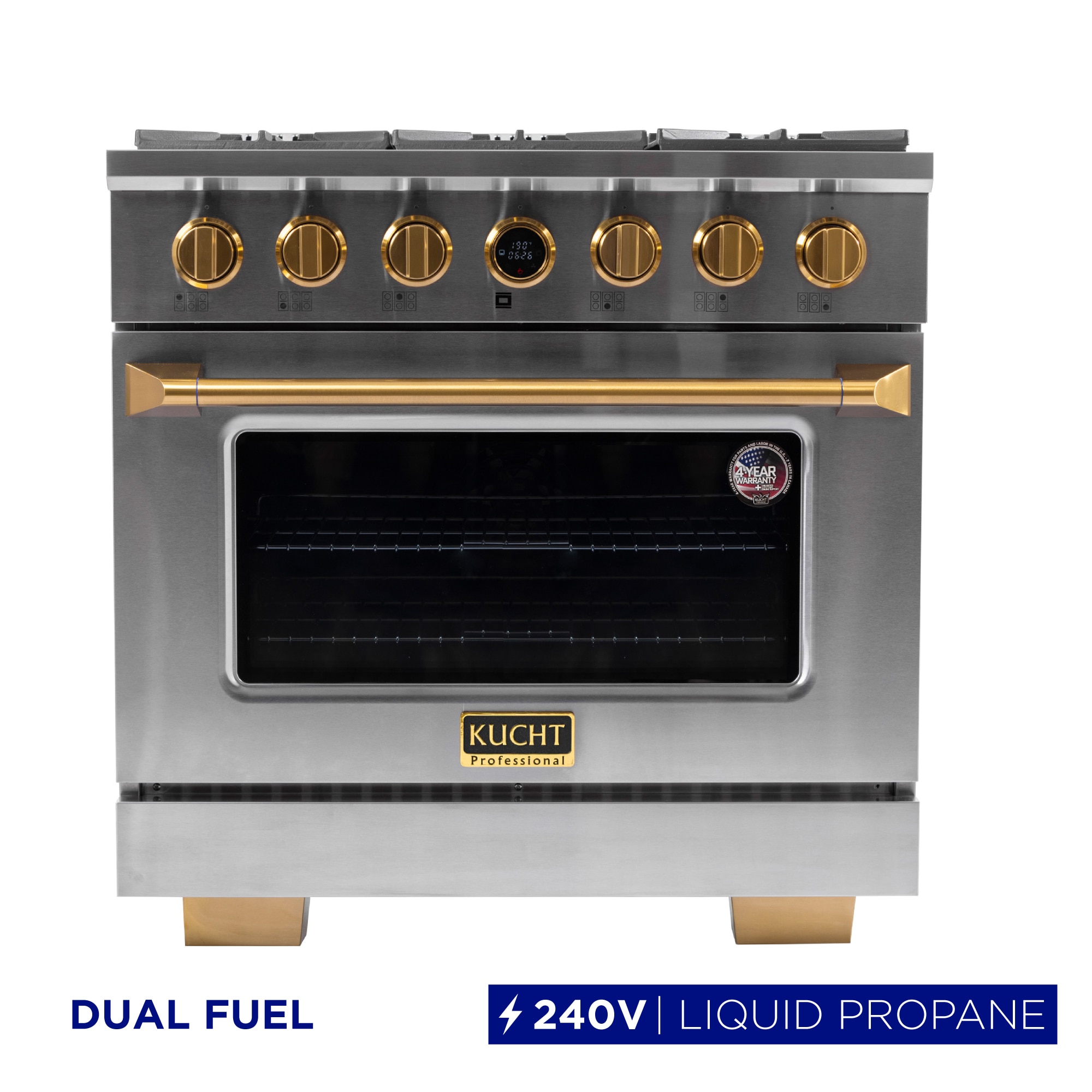 Kucht KXP36/LP-GL 36-in Deep recessed 6 burners Convection Oven Freestanding Dual Fuel Range ( Stainless Steel )