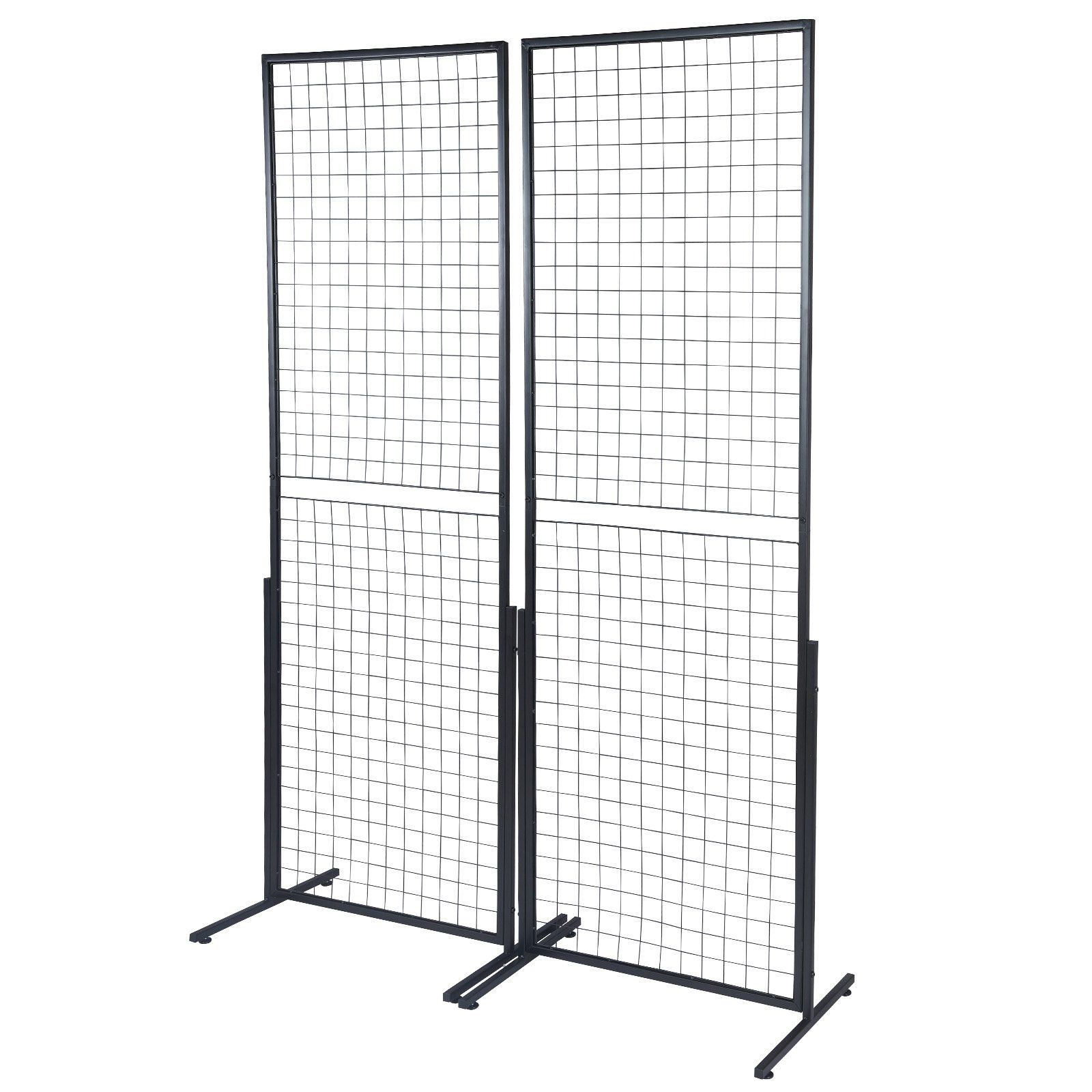 Slickblue 2 Pack Black Floor Standing Wire Grid Display Panels with Hooks and Clips for Retail Shop Craft Show 60 lb Capacity