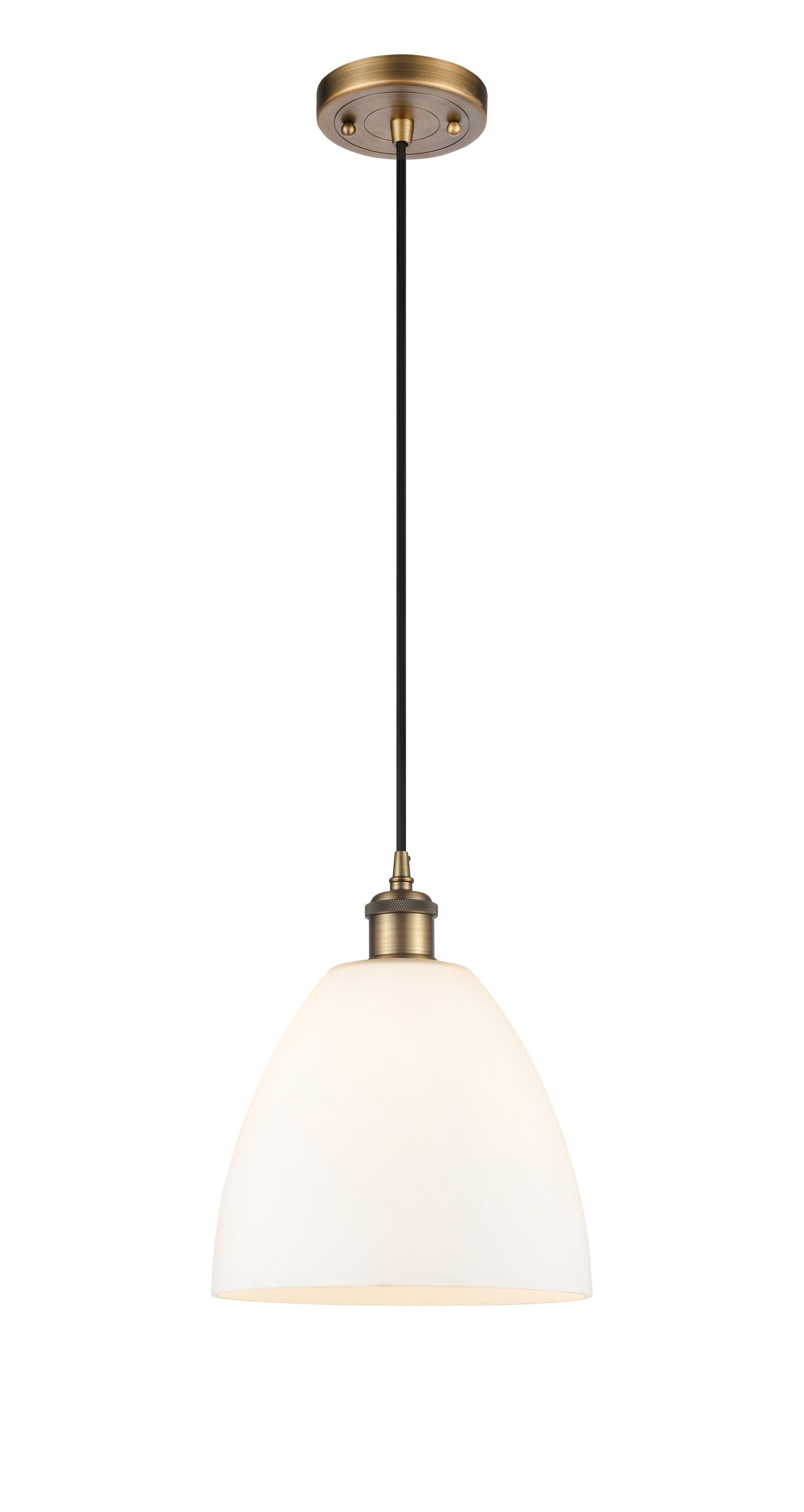 Innovations Lighting 516-1P-BB-GBD-91 Bristol Glass Brushed Brass Industrial Opal glass Dome Medium Hanging Pendant light