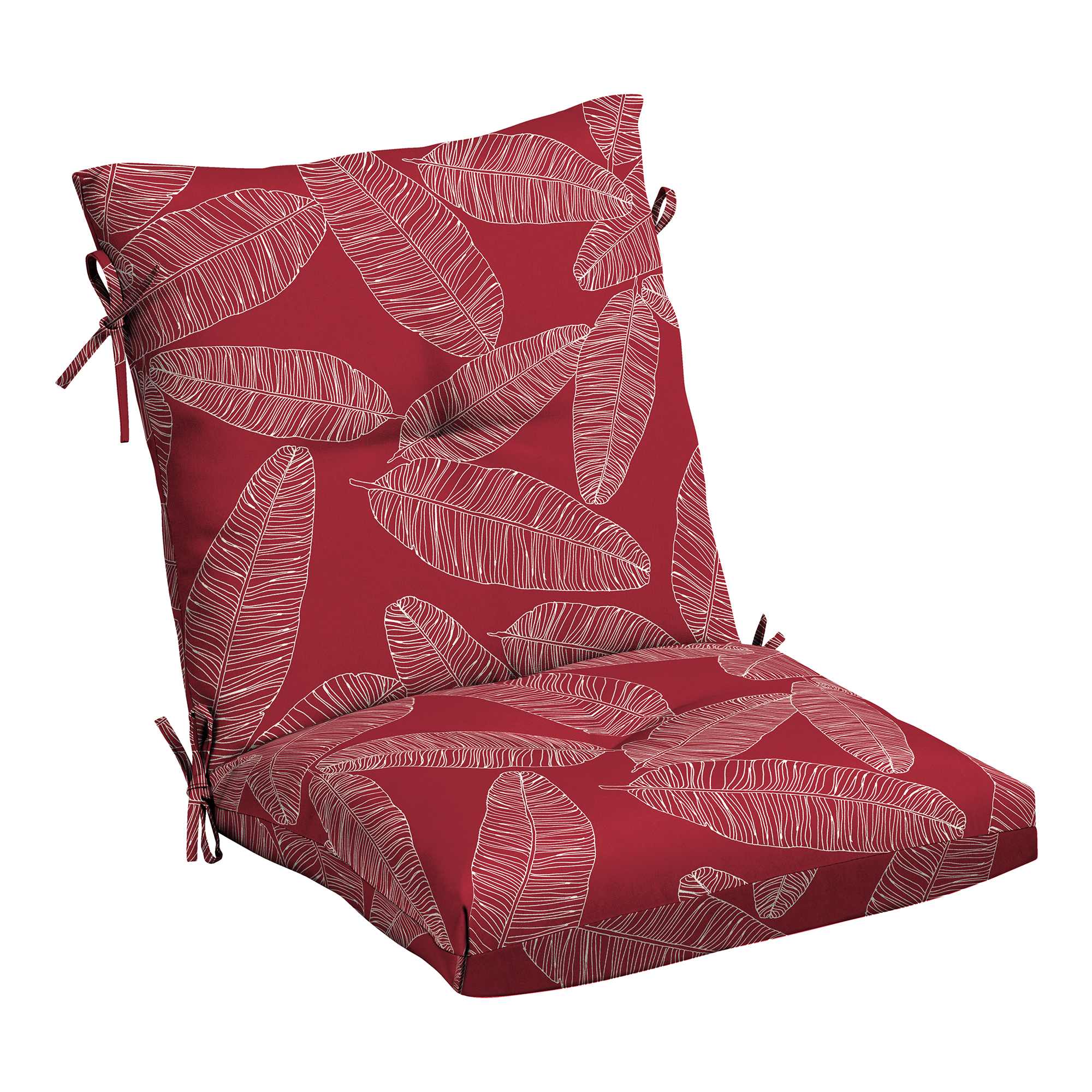  Outdoor Plush Modern Tufted Blowfill Dining Chair Cushion - 21 x 40 - Rain-Proof - Fade Resistant - Tufted Cushion for Dining and Bistro Chairs (Red Leaf Palm)