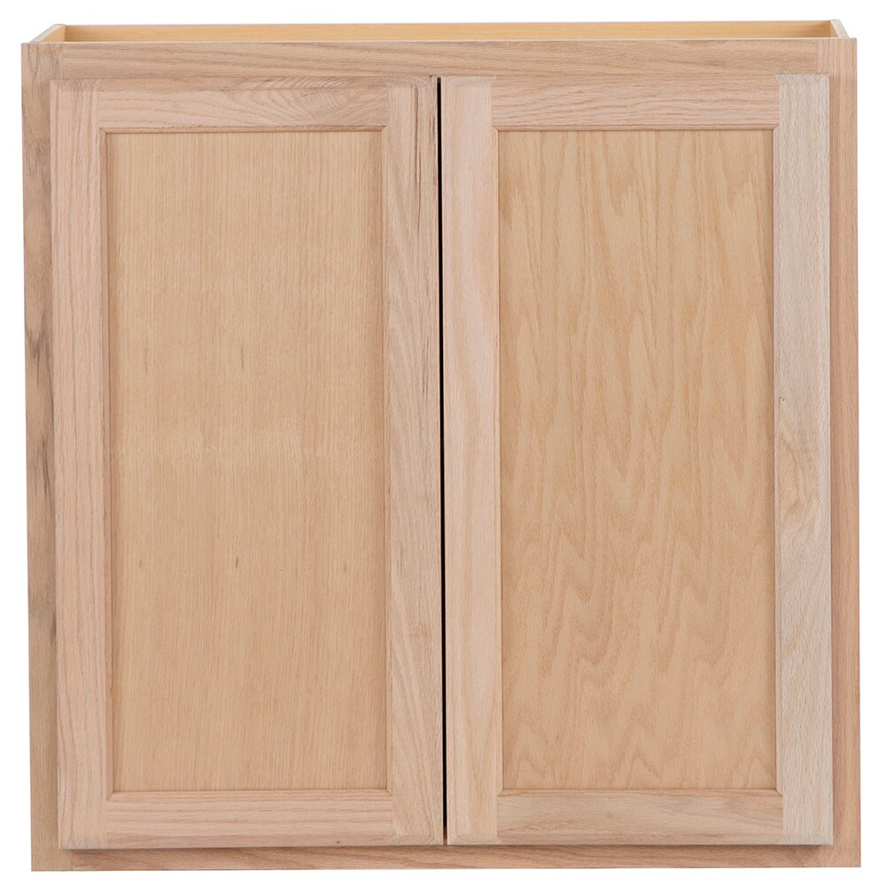 Project Source 30-in W x 30-in H x 12-in D Natural Unfinished Oak Wall Fully Assembled Cabinet (Flat Panel Square Door Style)