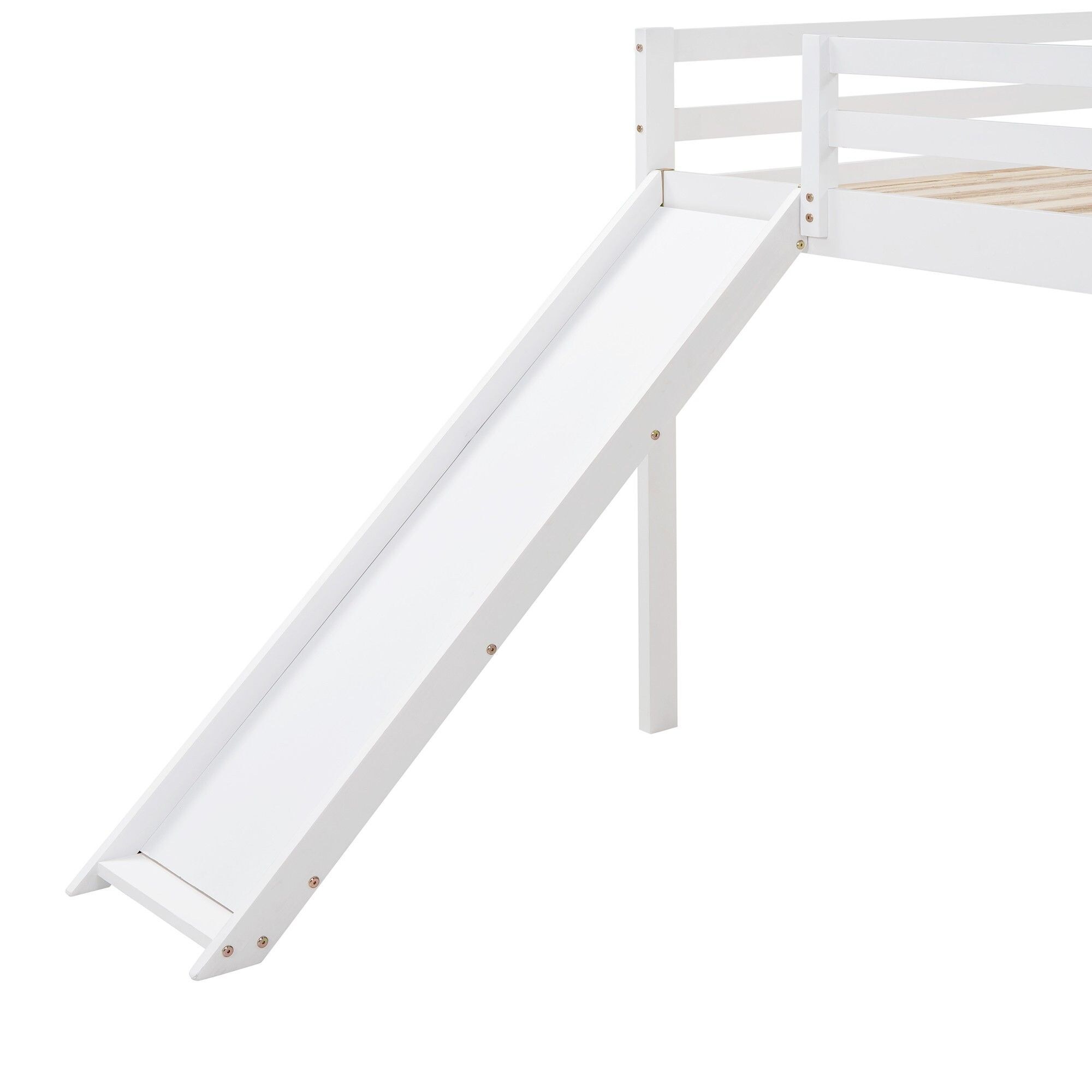 Yiekholo White Full Loft Bed with Slide and Play Area, Kids