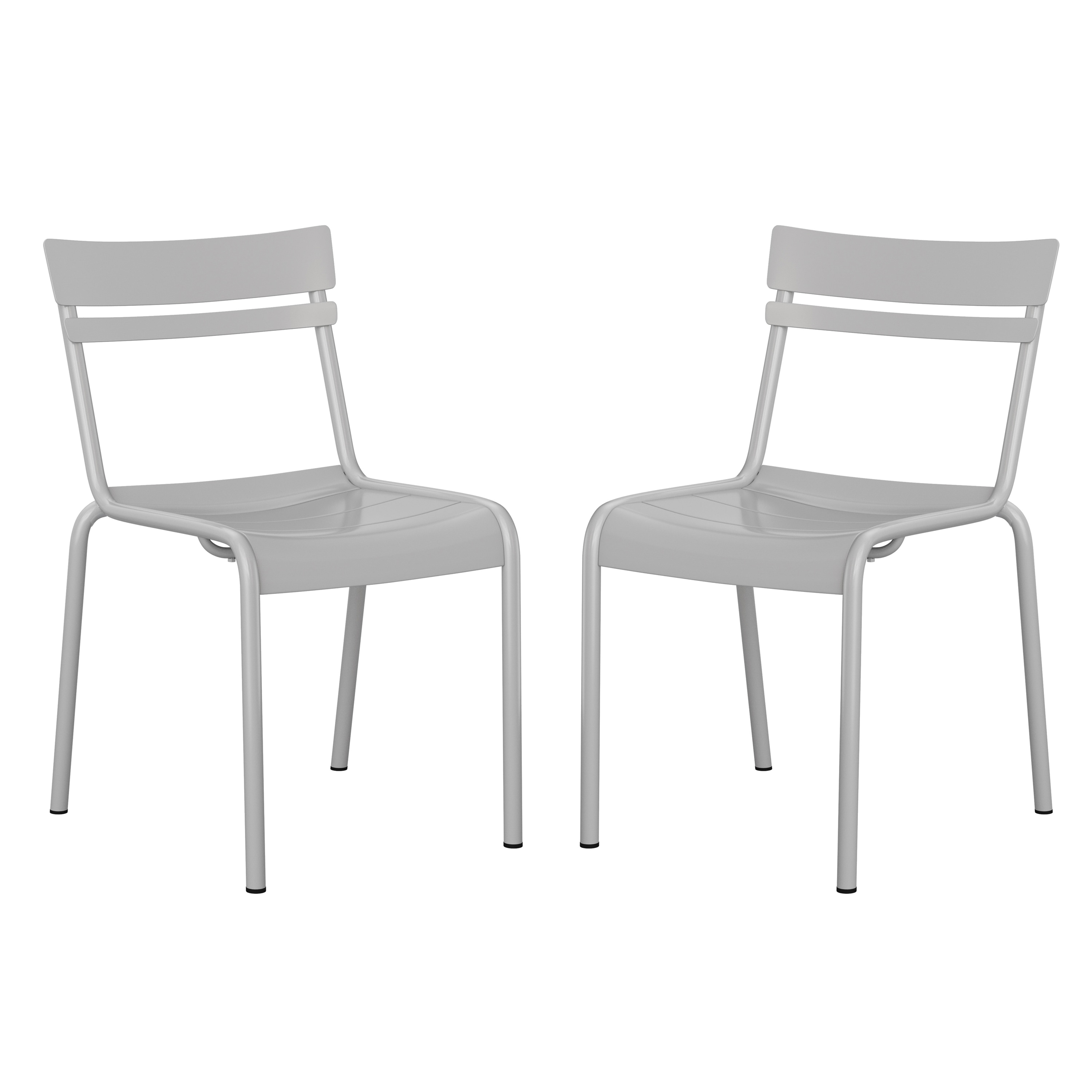 Flash Furniture 840196376523 Nash Commercial Grade Steel Stack Chair; Indoor-Outdoor Armless Chair with 2 Slat Back in Silver; Set of 2