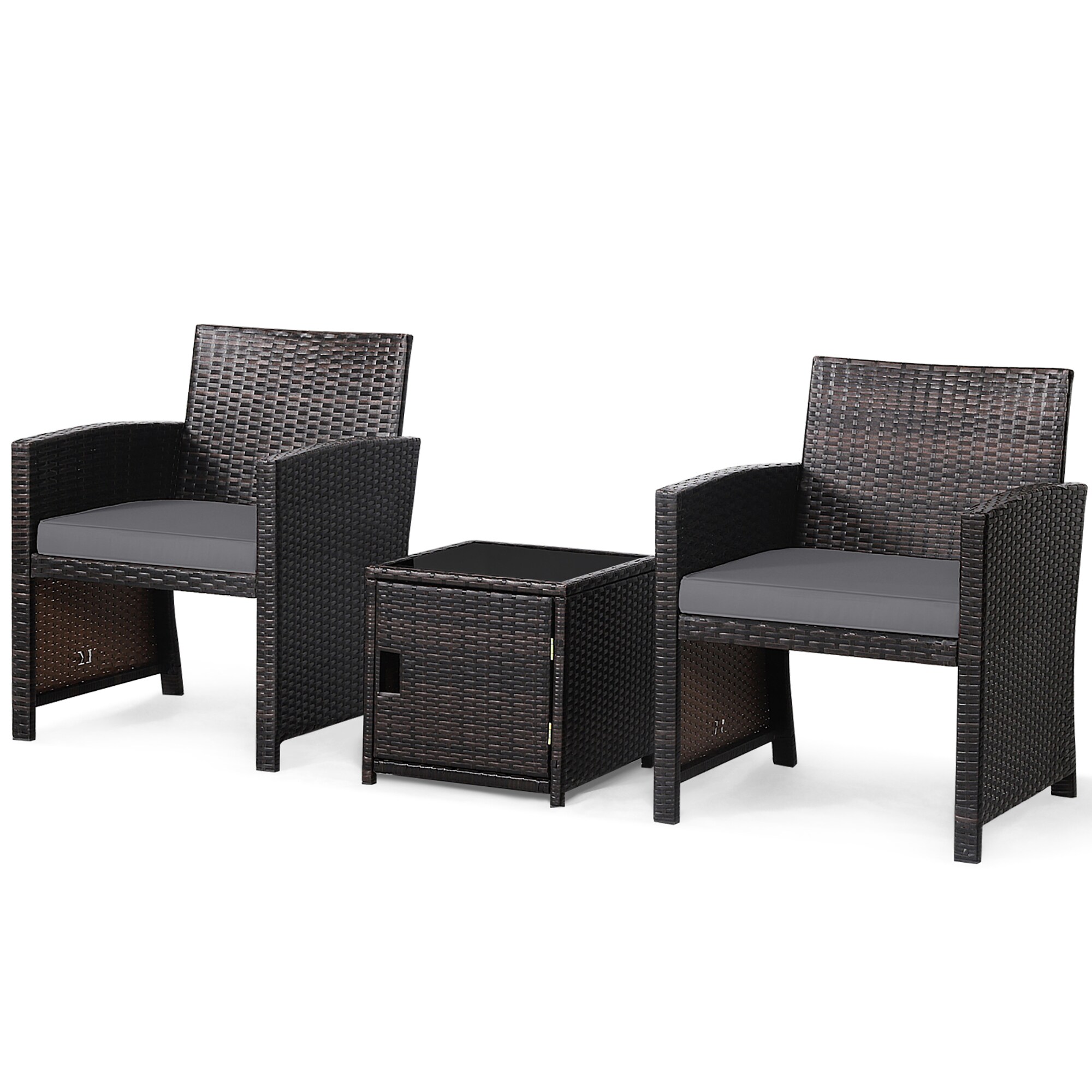 Costway HW69444GR 3 -Piece Rattan 2 Patio Sofa Conversation Set with Gray Cushions