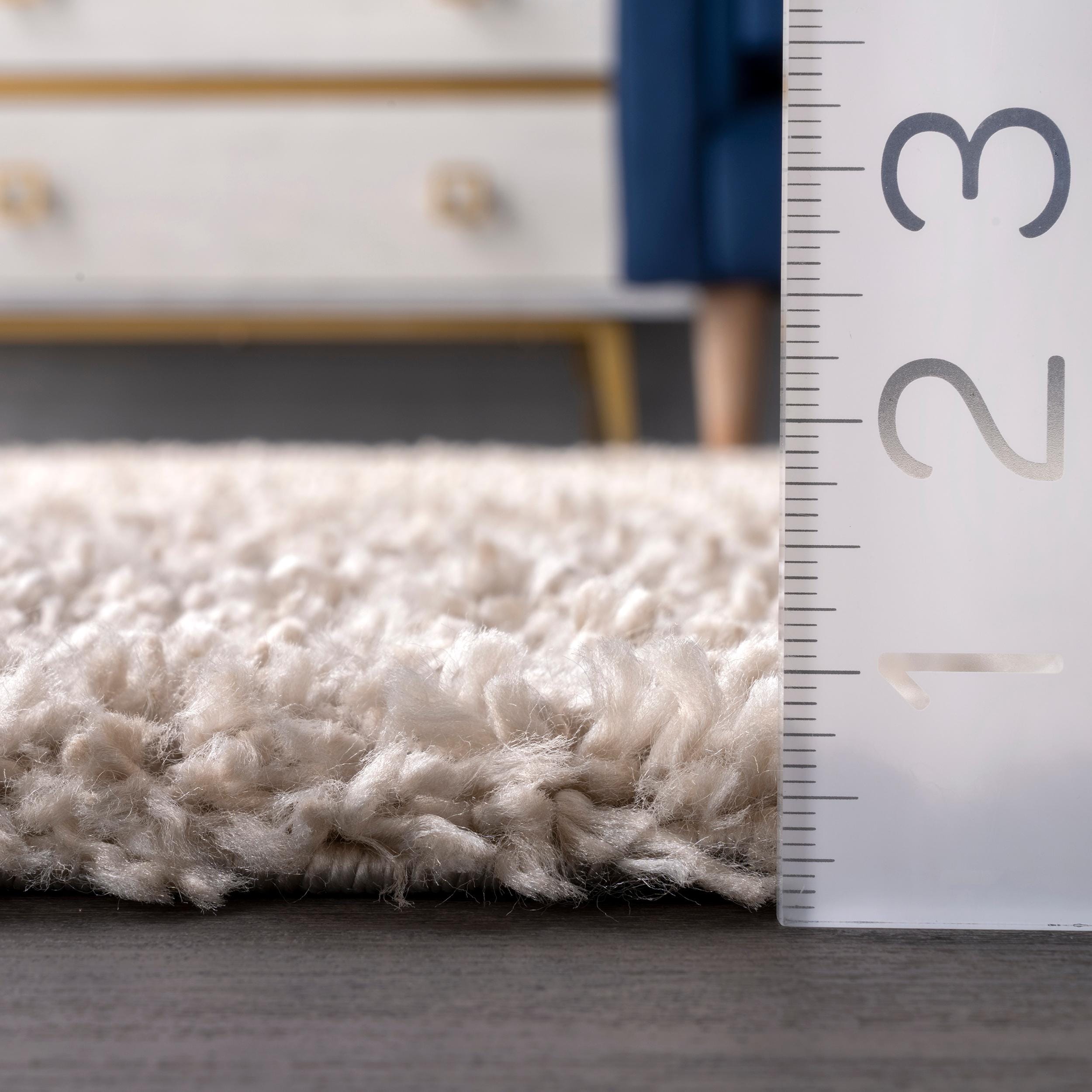 Beige Solid Shag Reversible Synthetic Runner Rug