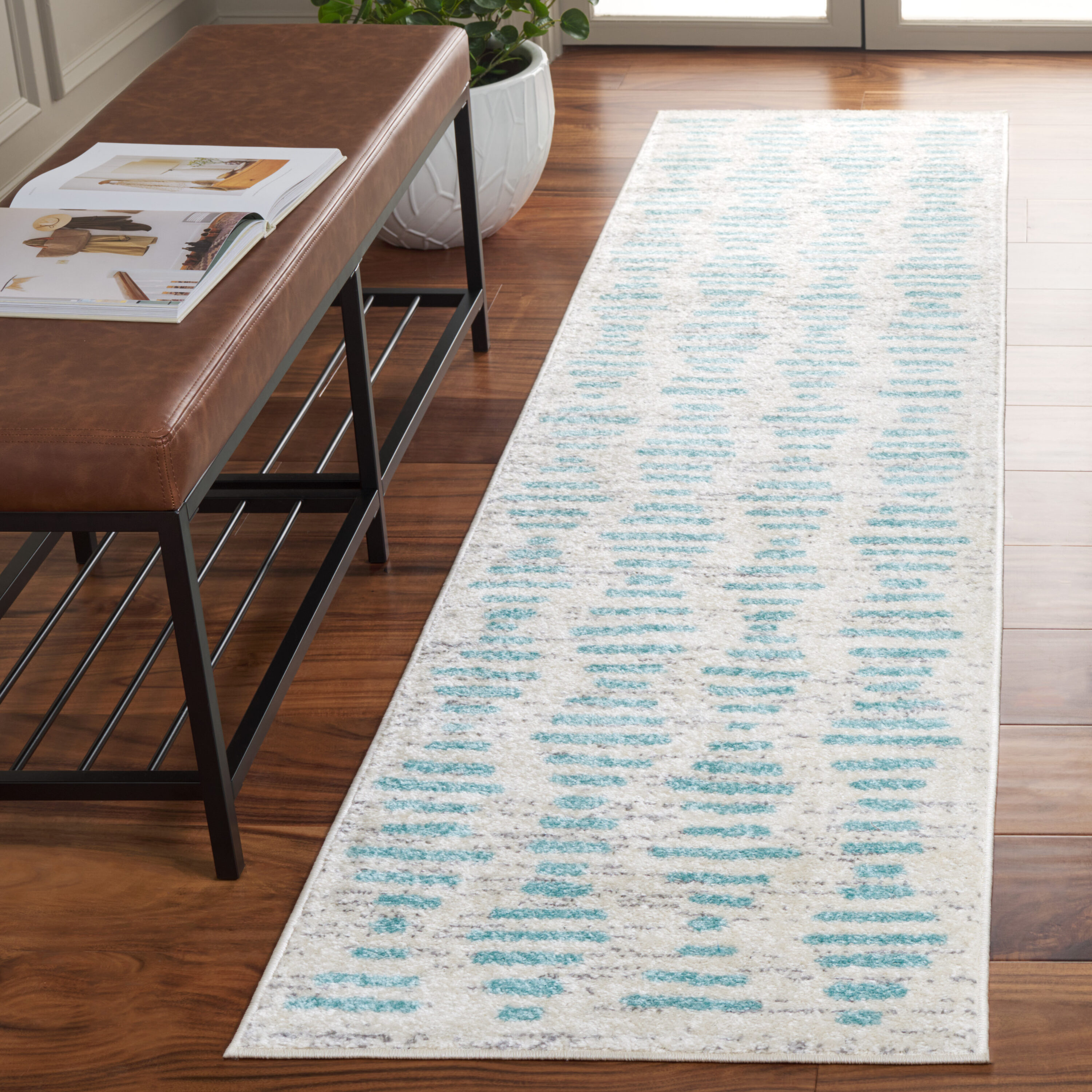 Tulum 644J Ivory/Turquoise 2 x 8 Rectangular Runner rug