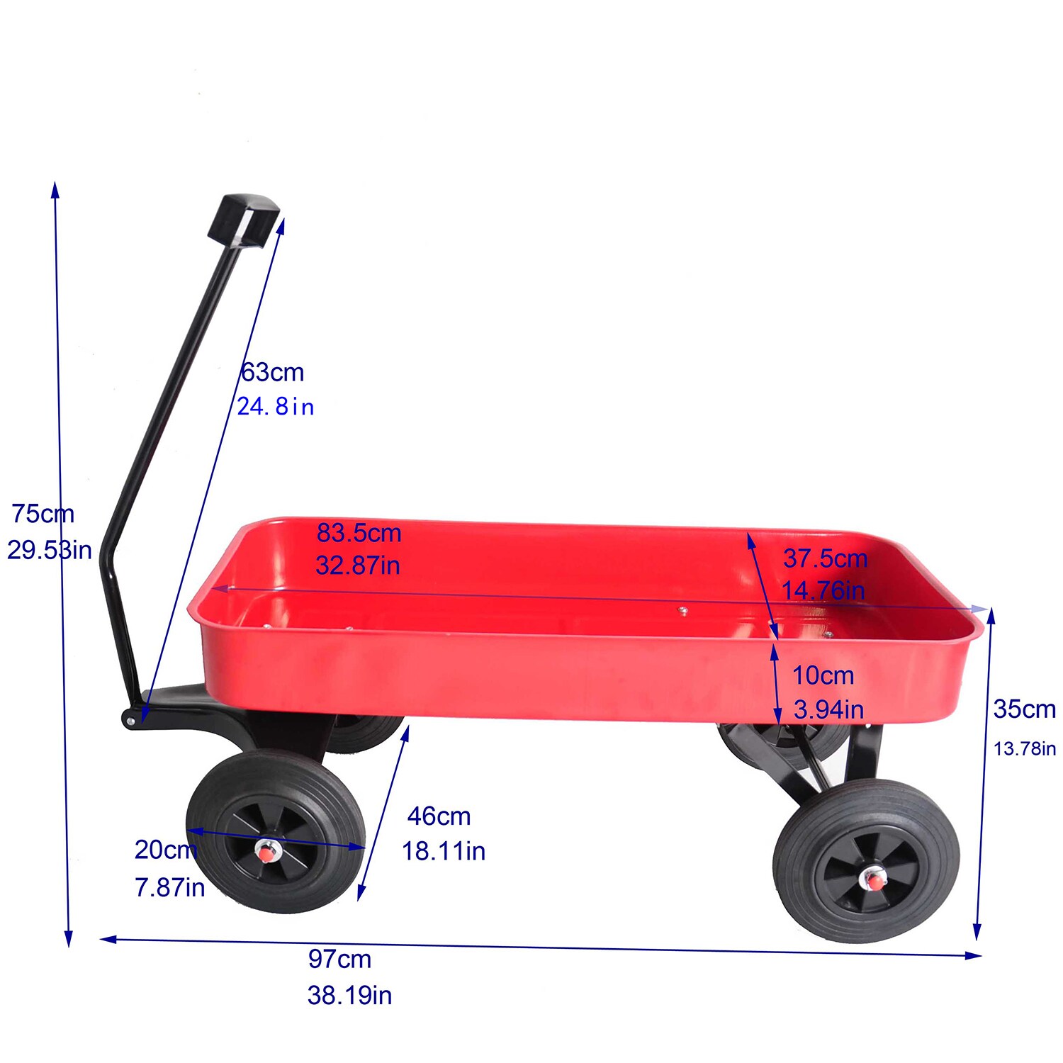 Bybafun Red Steel Garden Cart with Solid Wheels - 280 lbs Capacity