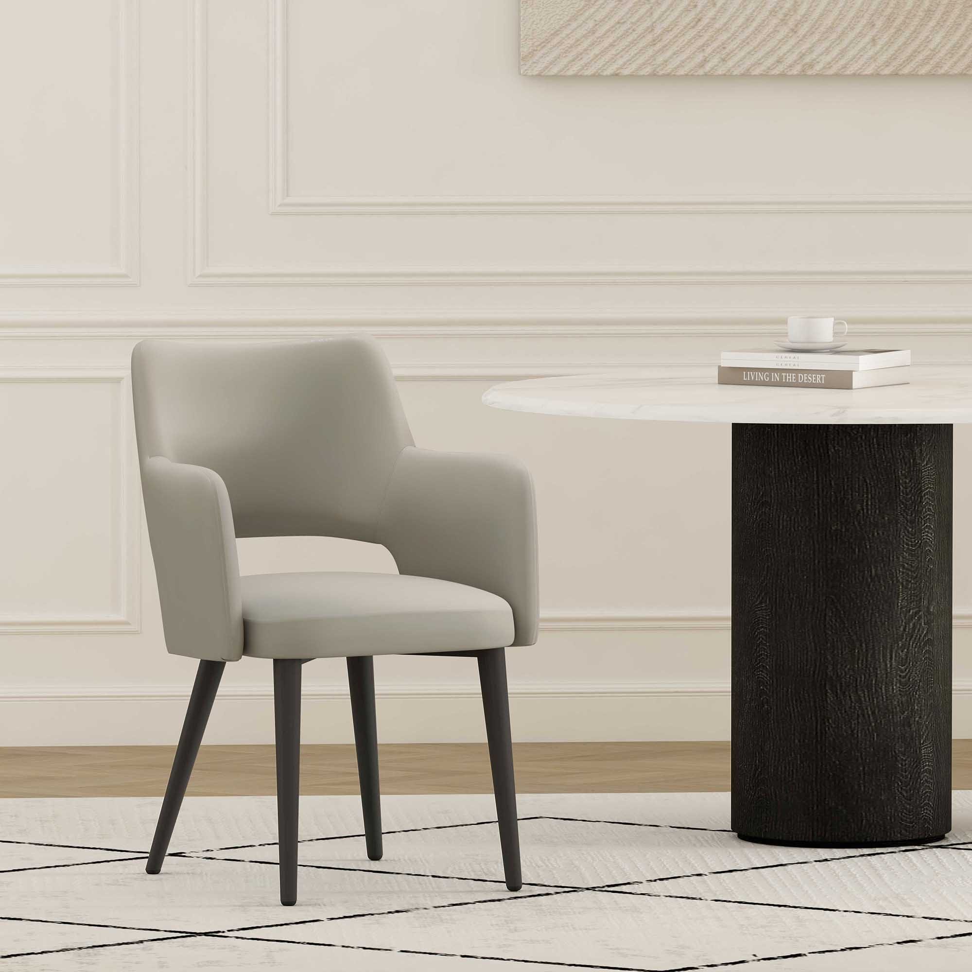 Manhattan Comfort DC104AR-ST Tremont Modern Leatherette Dining Arm Chair with Metal Legs in Stone