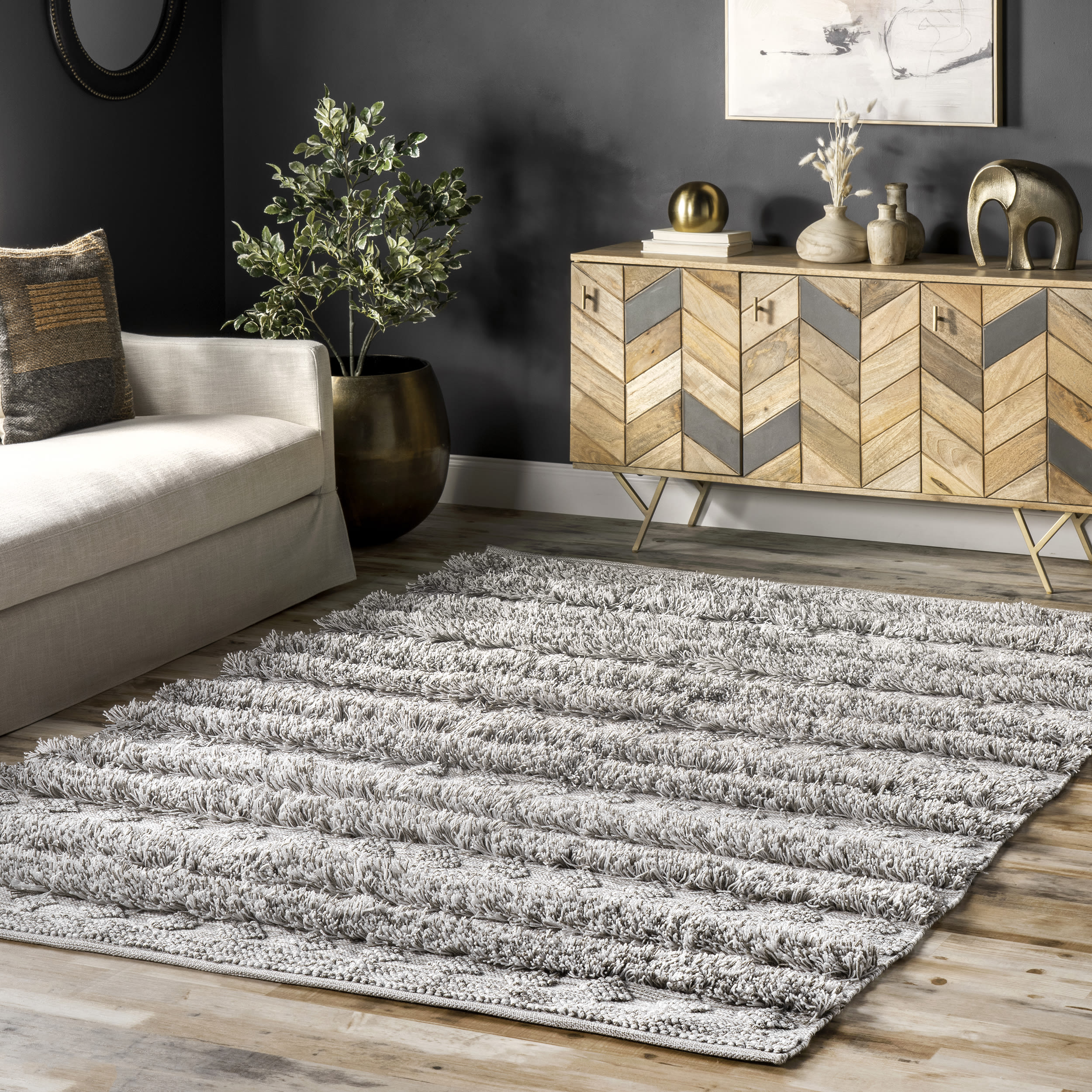 nuLOOM HMKE01A-508 5 x 8 (ft) Loomed Polyester Grey Rectangular Indoor Geometric Southwestern Area rug