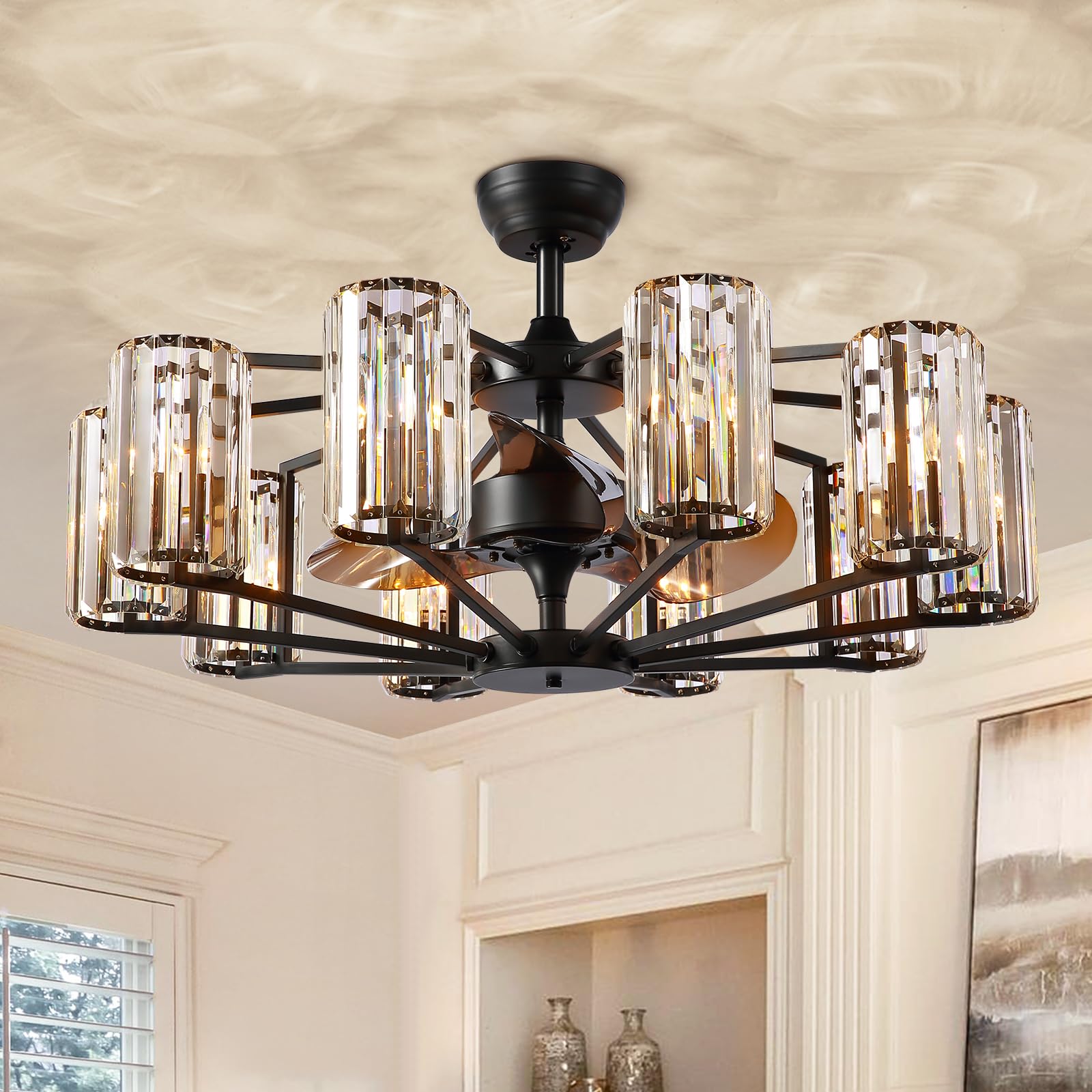SILJOY CFL-1188-02 Flush mount Ceiling Fan with Light and Remote Control Include