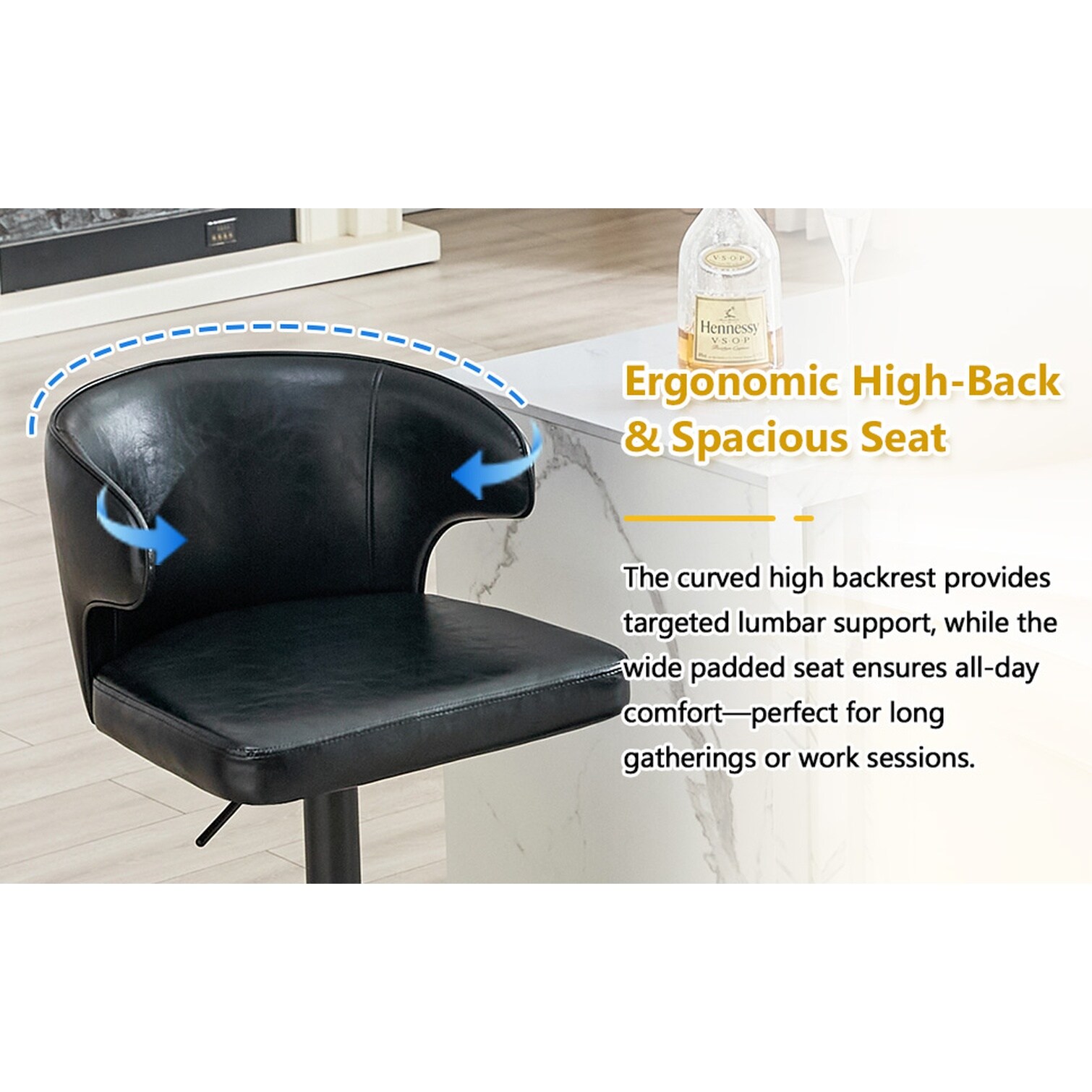 SunJet Adjustable Height Swivel Bar Chair with High Backrest Oil Waxed ...