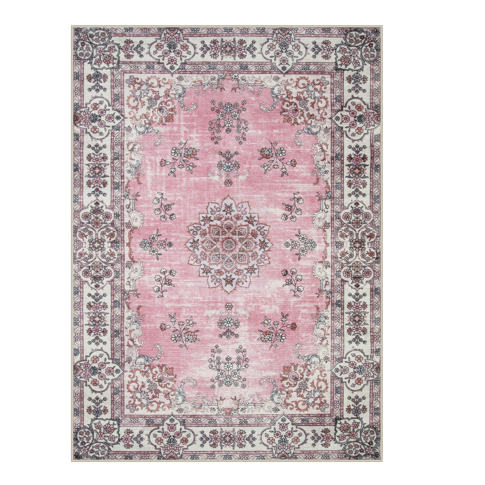 Lahome AR-DYR-067-LP1 5 x 7 (ft) Light Pink Loop Border Gradient Style Short Pile Velvet Rectangular Indoor Area Rug