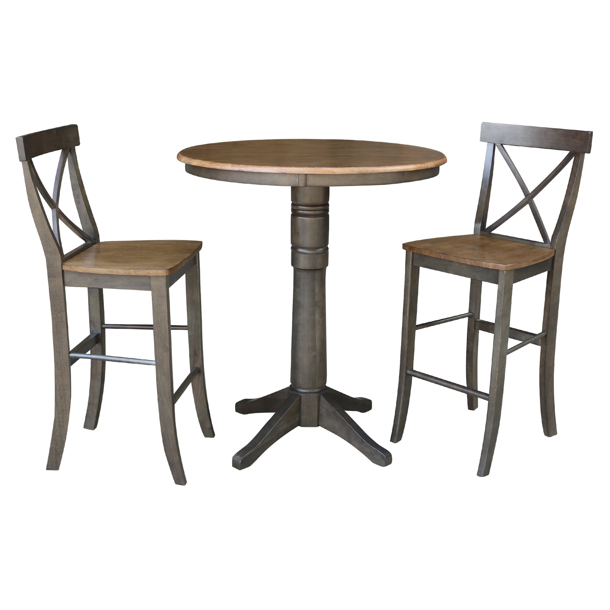 International Concepts K45-36RT-27B-S6133-2 Hickory/Washed Coal Casual Dining Room Set with Round Table (Seats 2)