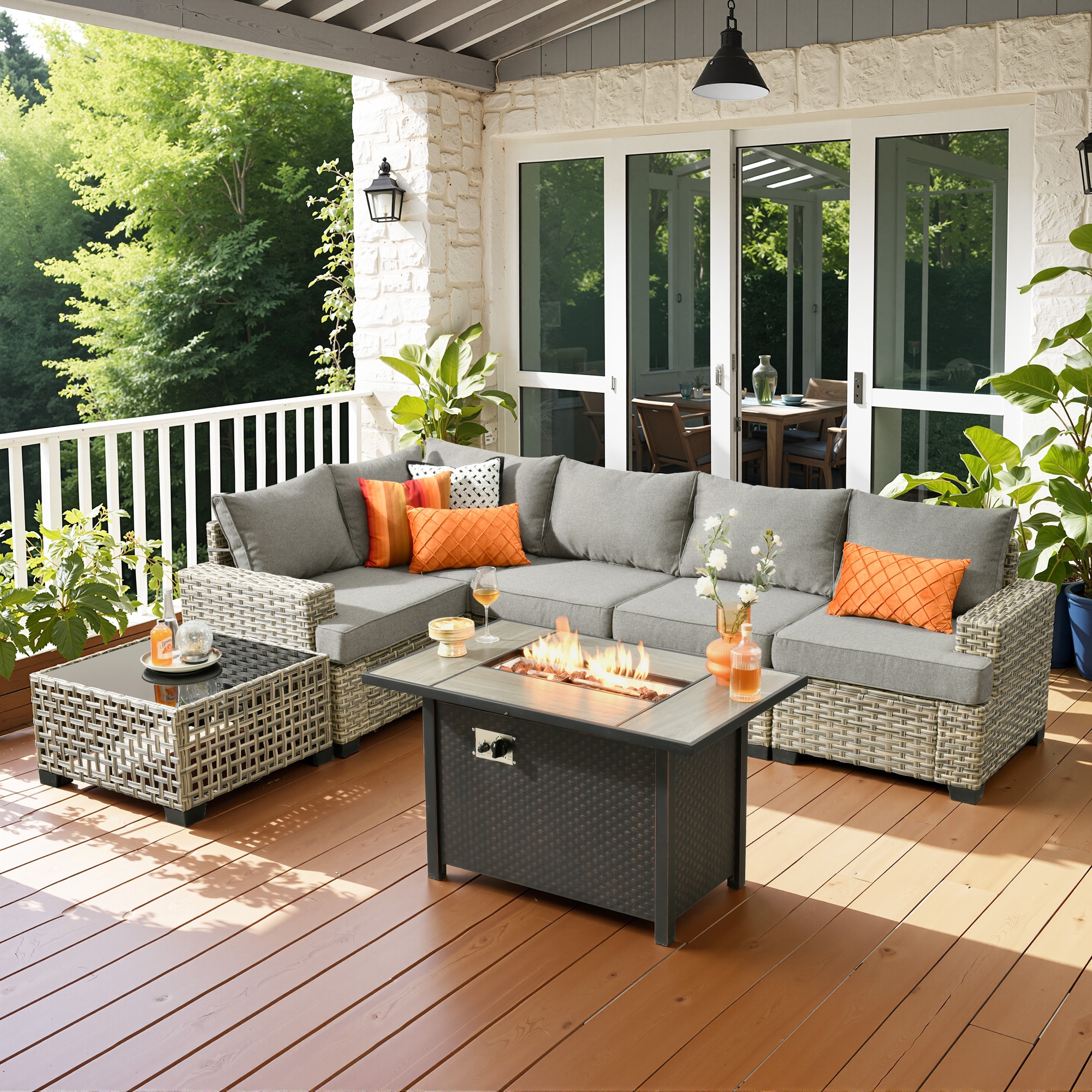 ALTRIGUS 6L-CFP03-TBS207-AL 7 -Piece Wicker Patio Sofa Conversation Set with Dark Gray Cushions