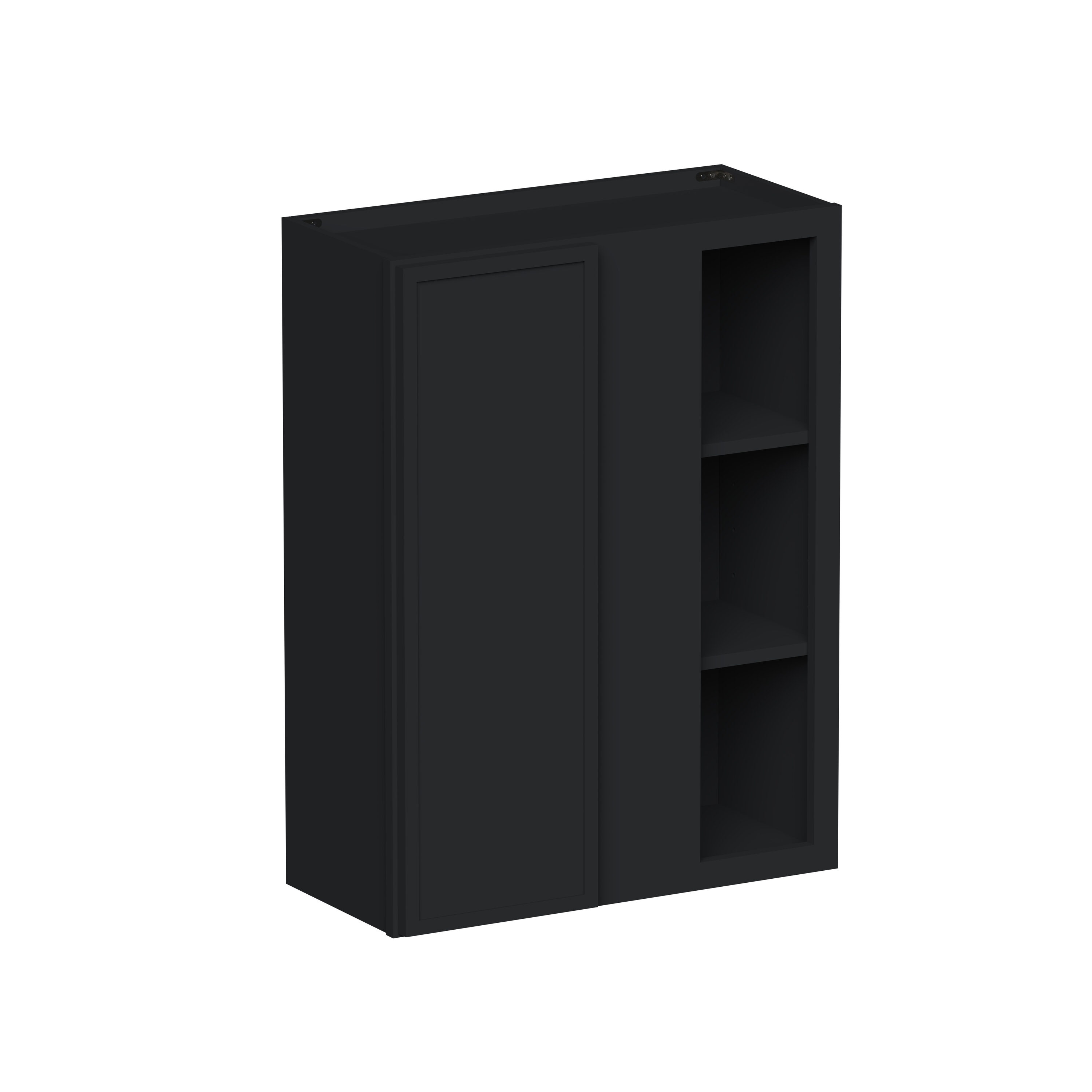 Boyel Living 27-in W x 36-in H x 12-in D Black Shaker Ready-to-Assemble Kitchen Corner Wall Cabinet with Soft-Close Hardware #BL-WBC2736SSE