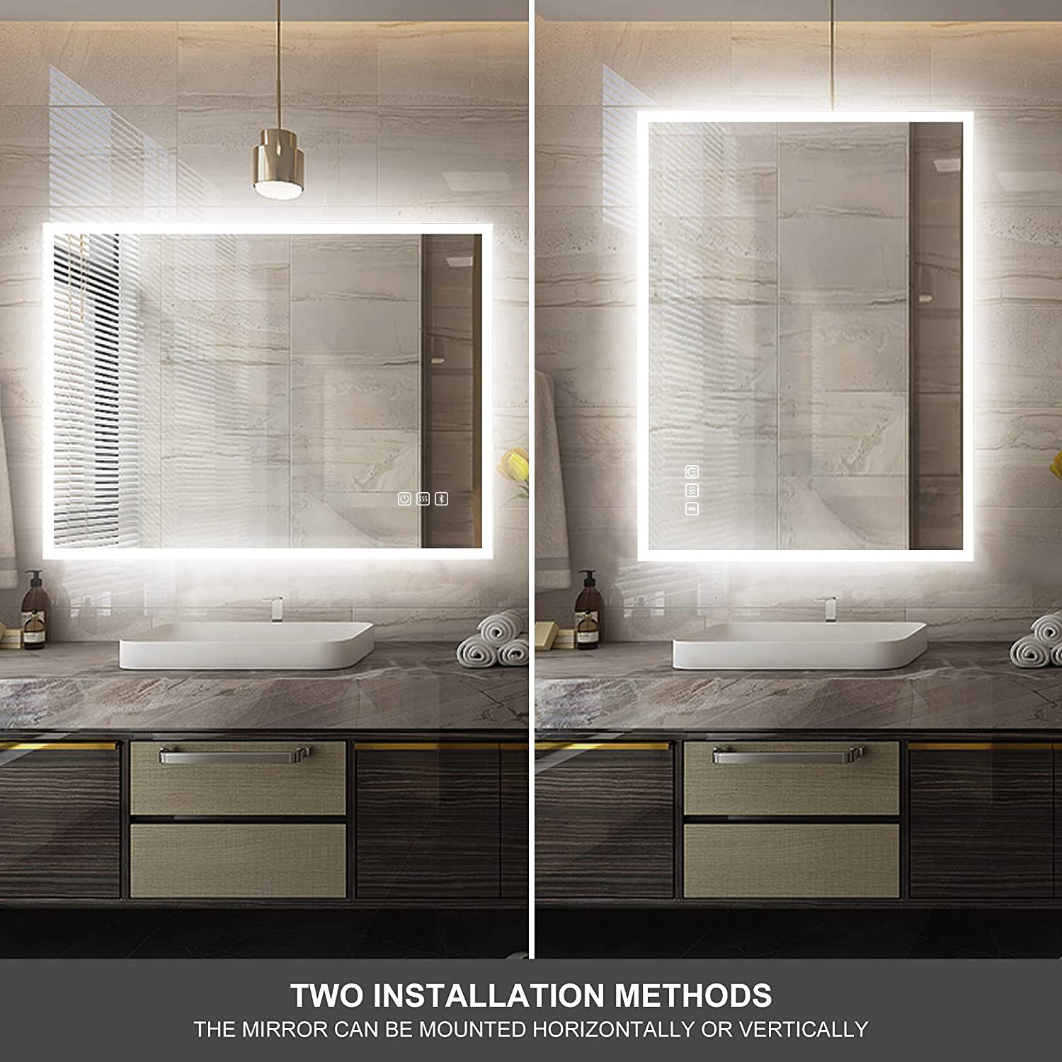 KINWELL Vanity Mirror 40-in x 32-in Dimmable LED Lighted Glass Fog Free  Frameless Bathroom Vanity Mirror in the Bathroom Mirrors department at