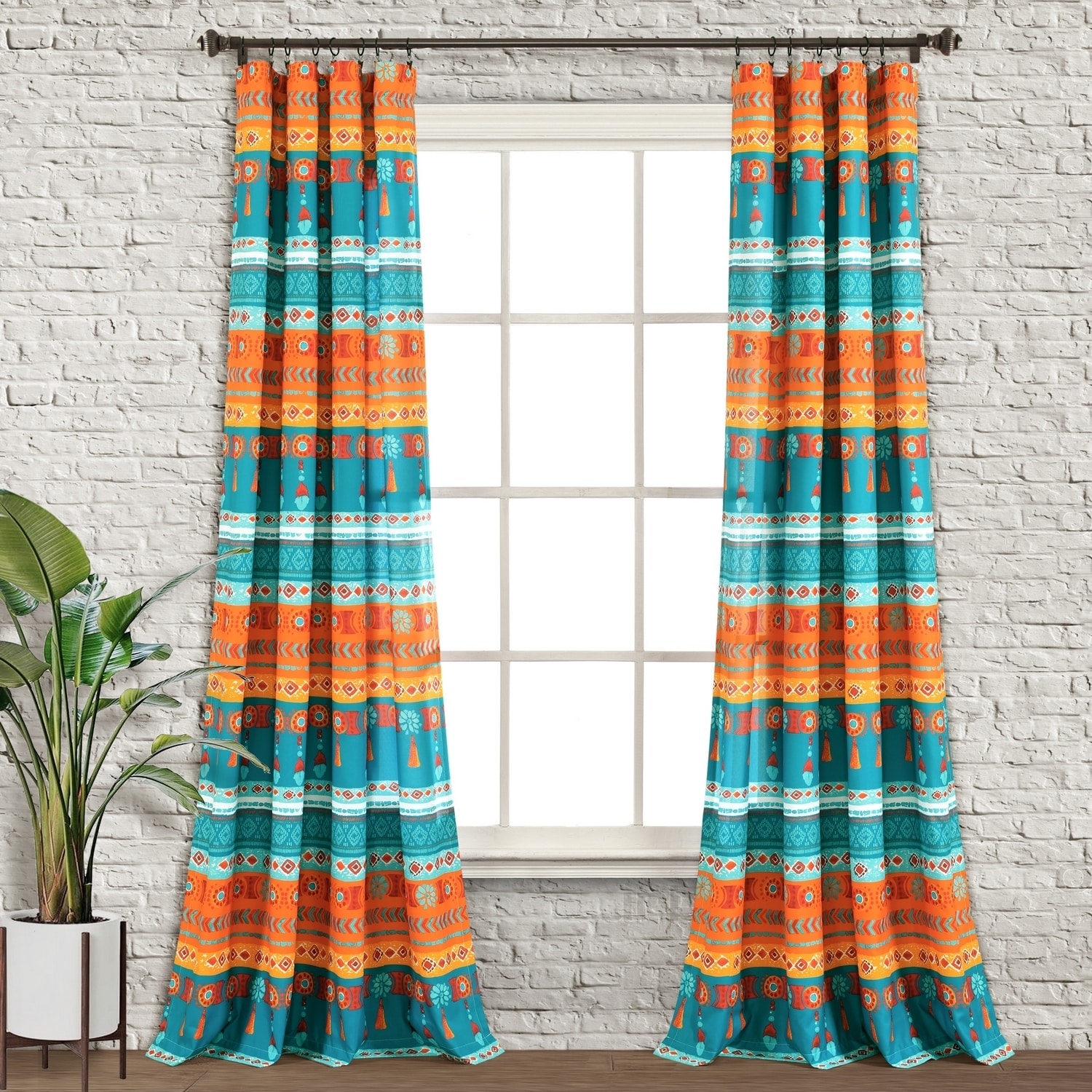 Lush Decor 16T005634 84-Inches Turquoise Striped Rod pocket Curtain panel pair
