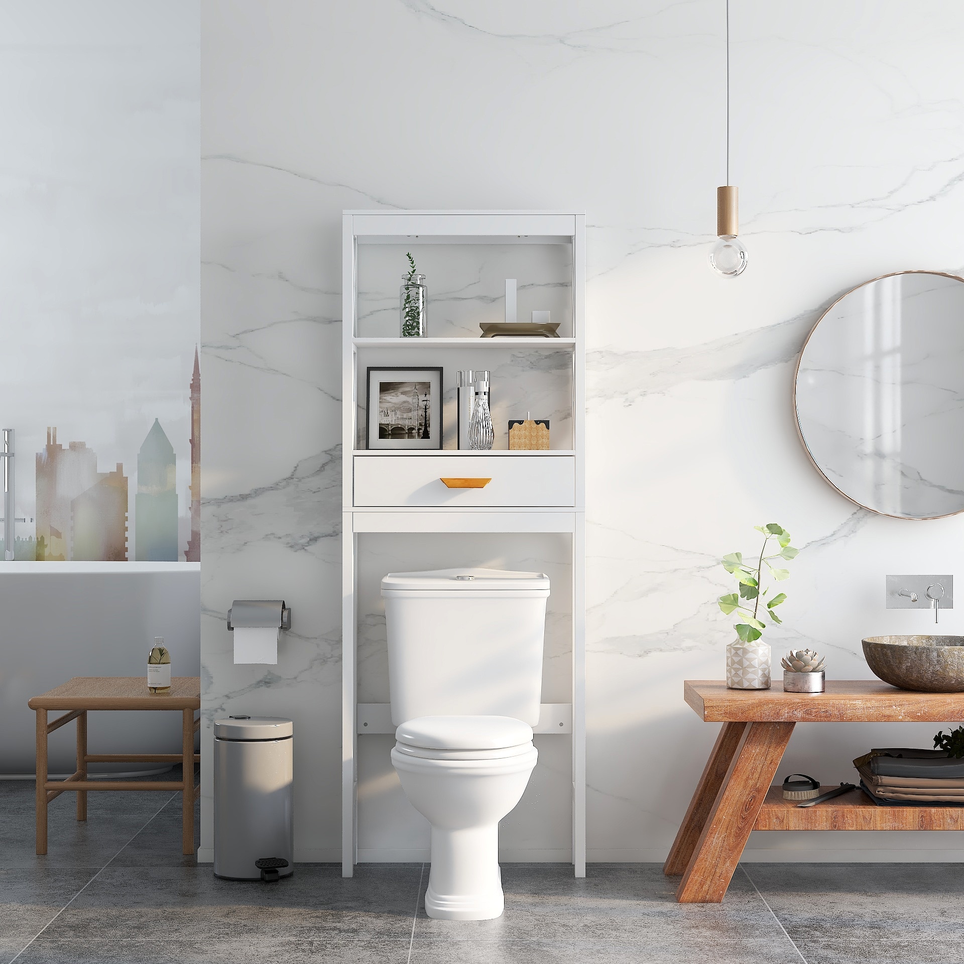 ZAKLOOP WU1396P149668 7.87-Inches W x 64.96-Inches H MDF White Freestanding Utility Storage Cabinet